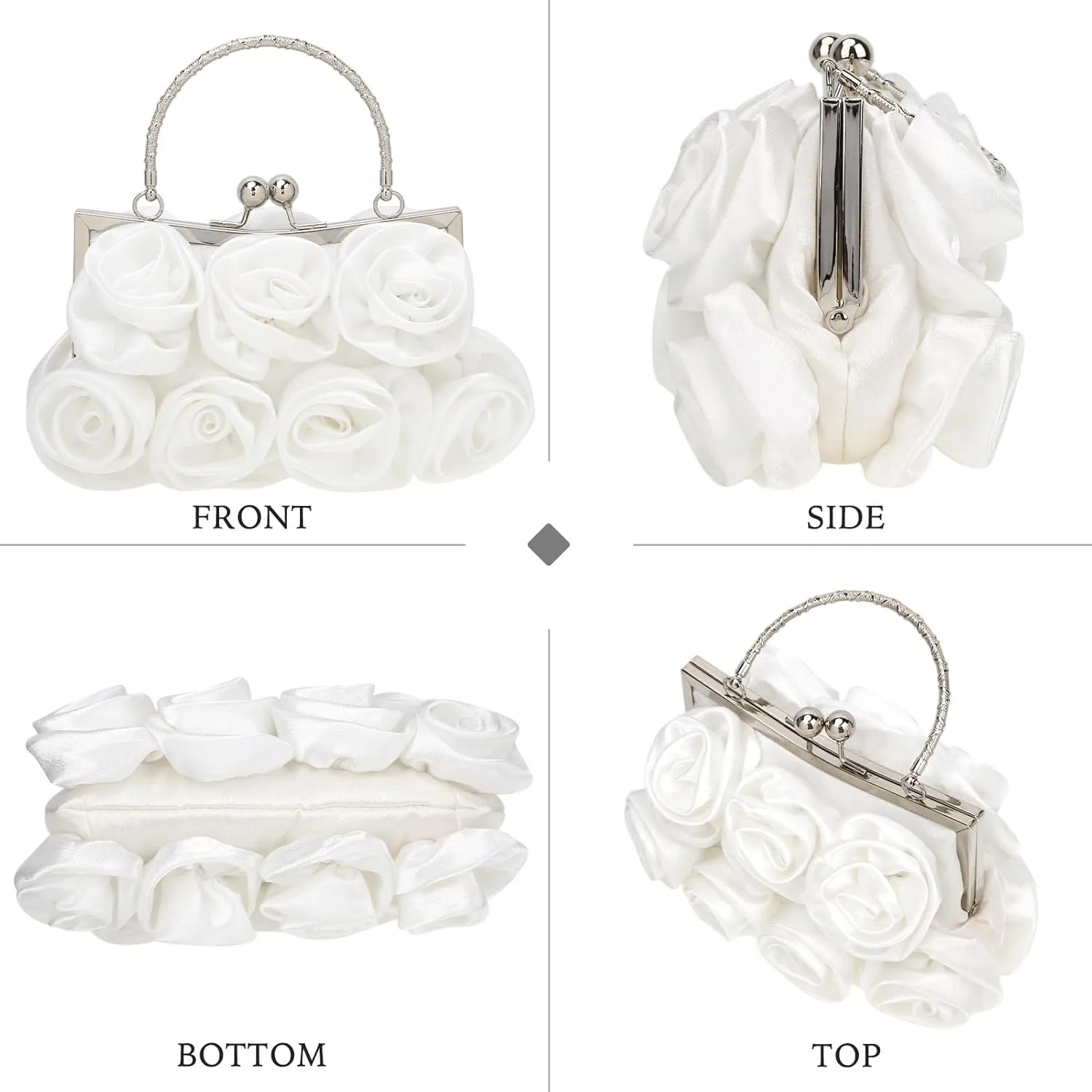 kilofly Missy K 7 Roses Clutch Purse, Satin, with Detachable Strap Money Clip
