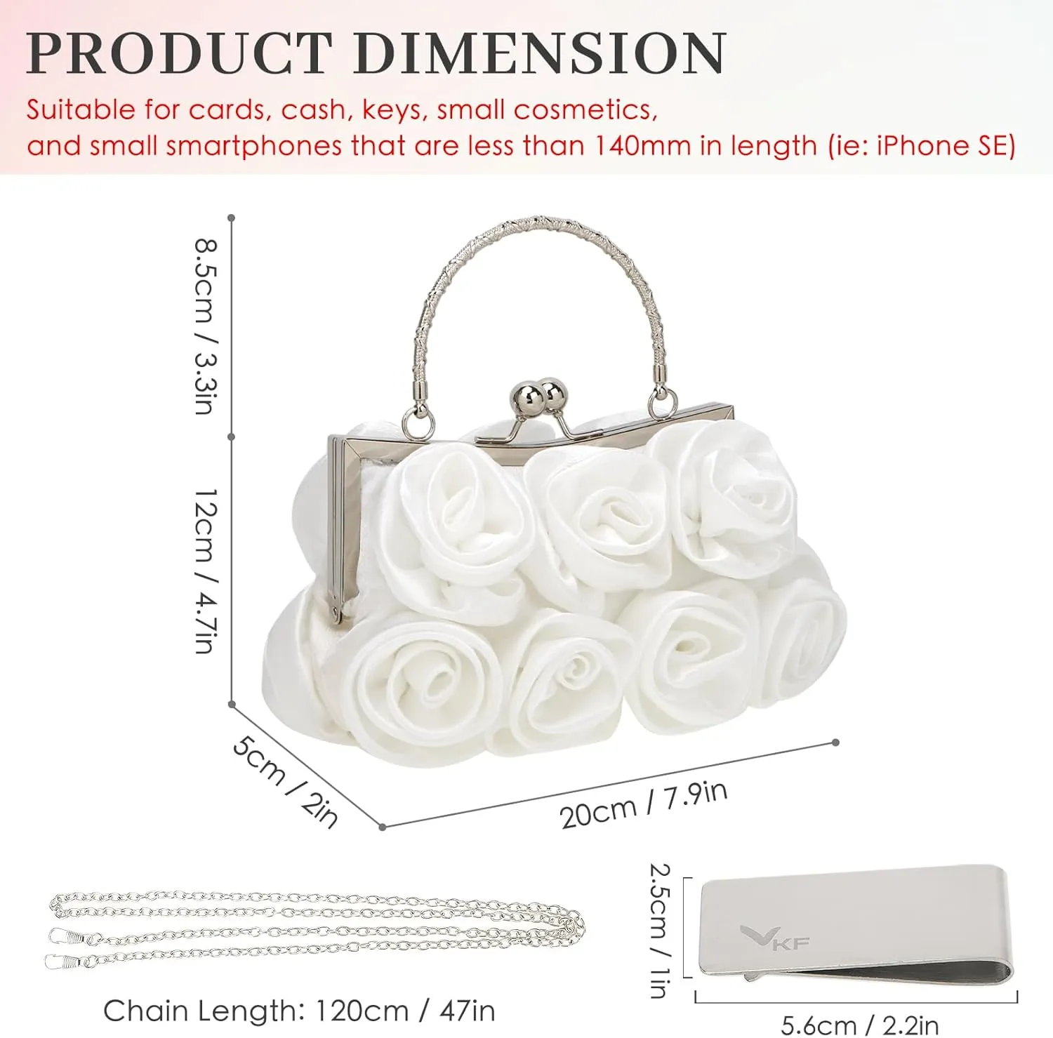 kilofly Missy K 7 Roses Clutch Purse, Satin, with Detachable Strap Money Clip