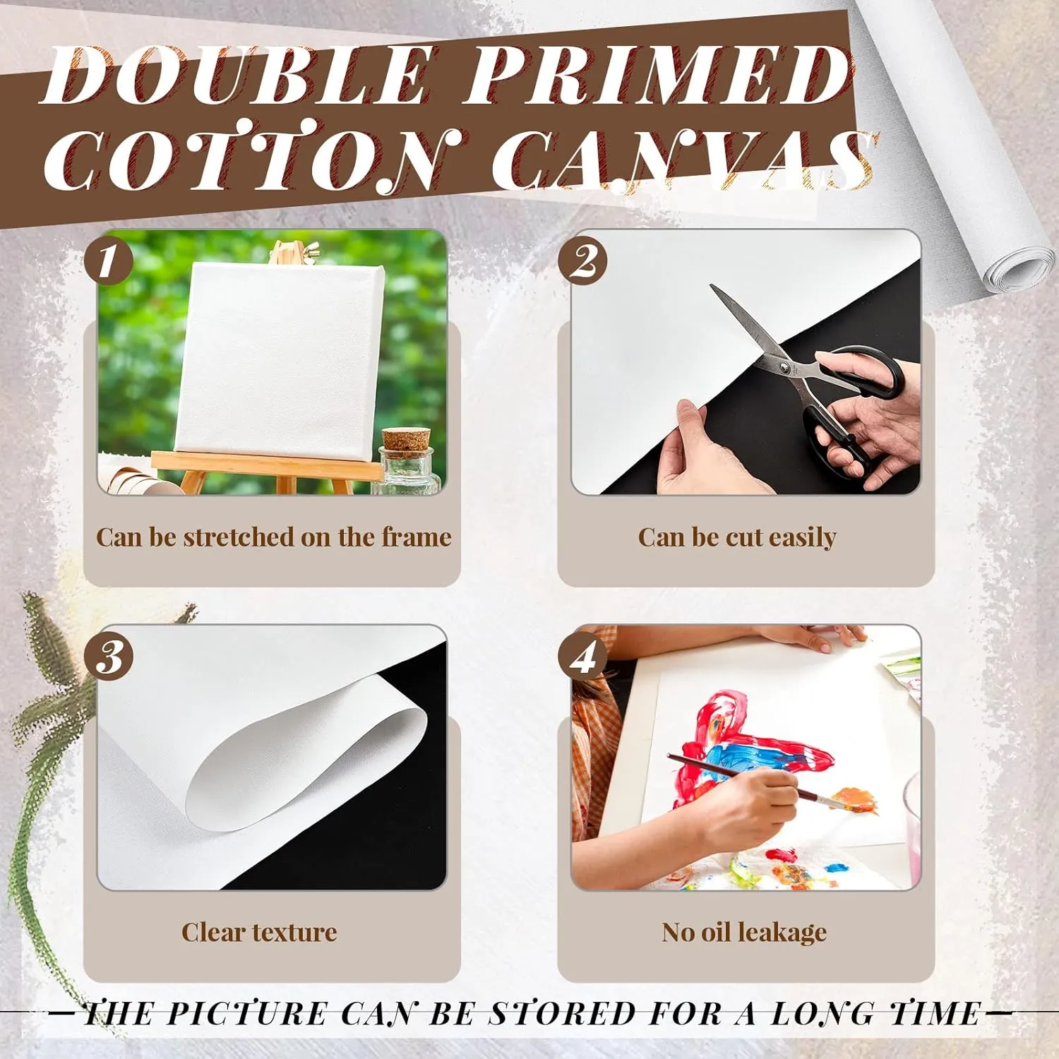 Kinlop 24 Inch x 20 Feet Double Primed Cotton Canvas White Canvas Roll for Oil and Acrylic Paint