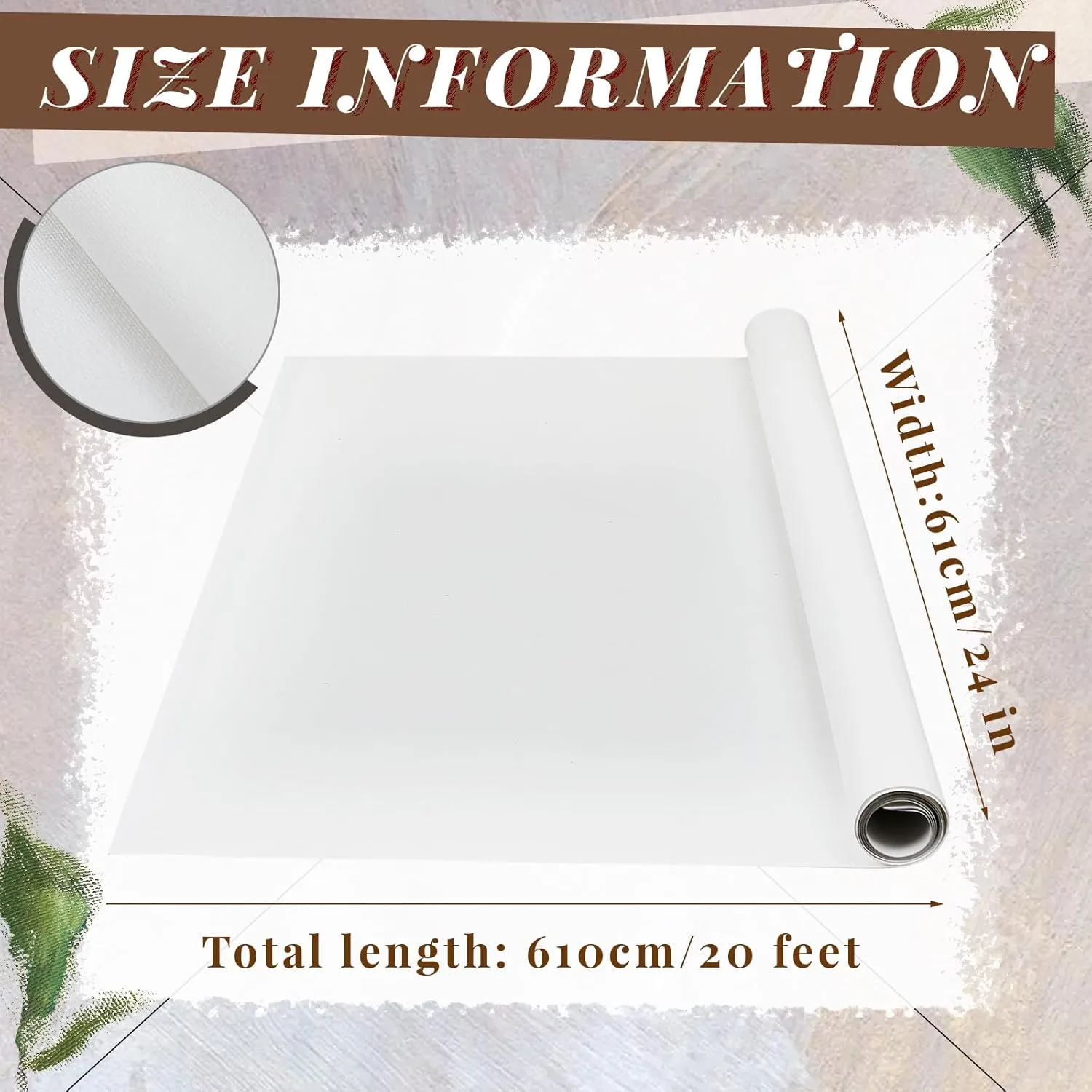 Kinlop 24 Inch x 20 Feet Double Primed Cotton Canvas White Canvas Roll for Oil and Acrylic Paint