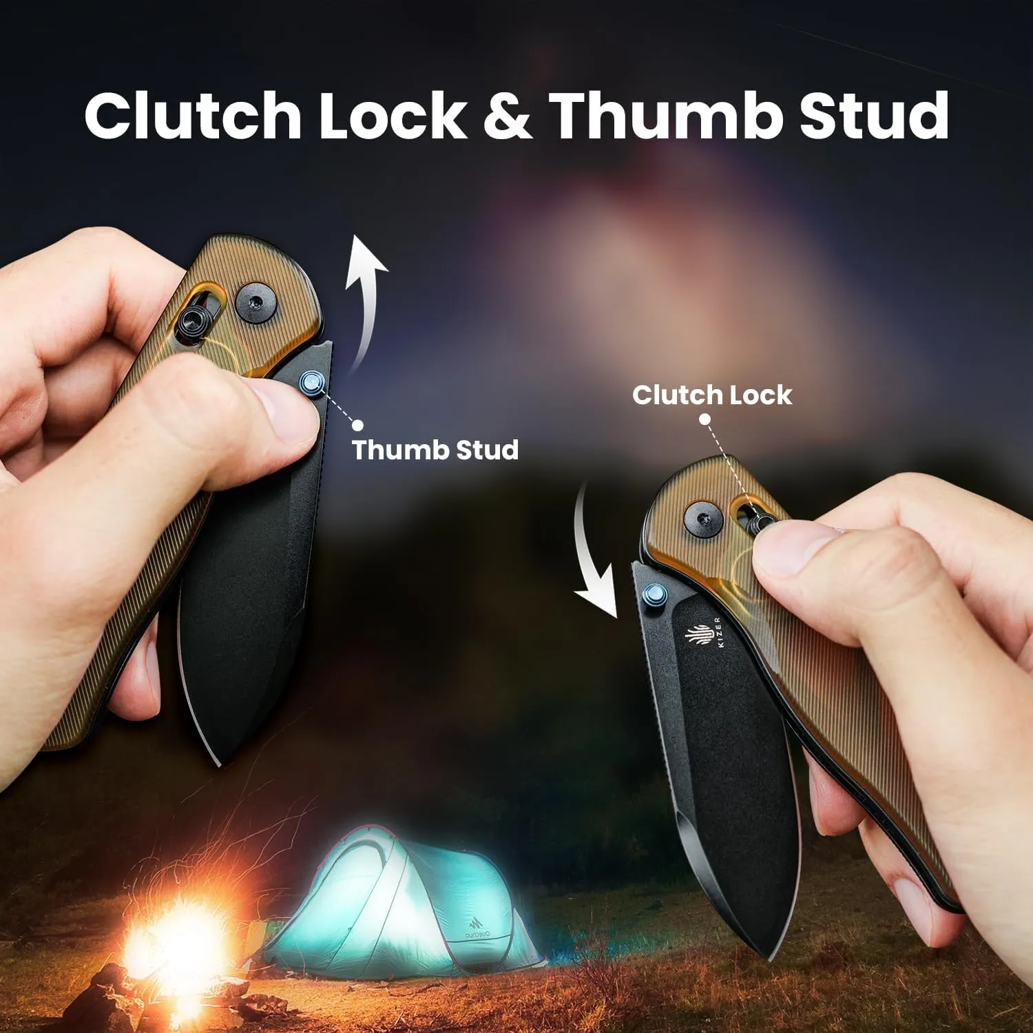 Kizer Drop Bear EDC Pocket Knife, 2.98” Nitro-V Steel Blade PEI Handle Folding Knife with Thumb Stud Opener, Clutch Lock Knife for Men Women Gift V3619A2