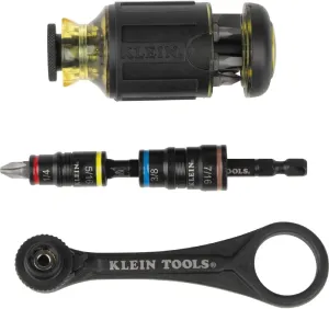 Klein Tools 85515HD 3-Piece Tool Set, Mini-Ratchet, 12-in-1 Impact Stubby Multi-Bit Driver and 5-in-1 SAE Impact Socket Set, Tools for Tight Spaces