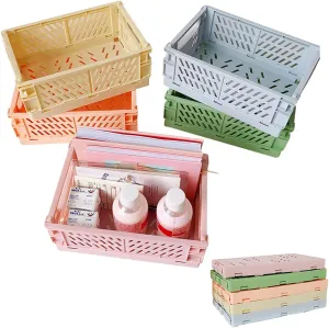 KONGDY Storage Bins 5 PACKS Foldable Plastic Storage Box Case, 9.8x6.3x3.9in/25*16*10cm Durable Folding Storage Crate for Office, Bedroom, Closet, Kitchen, Bathroom, Organizing Books Condiments Toys