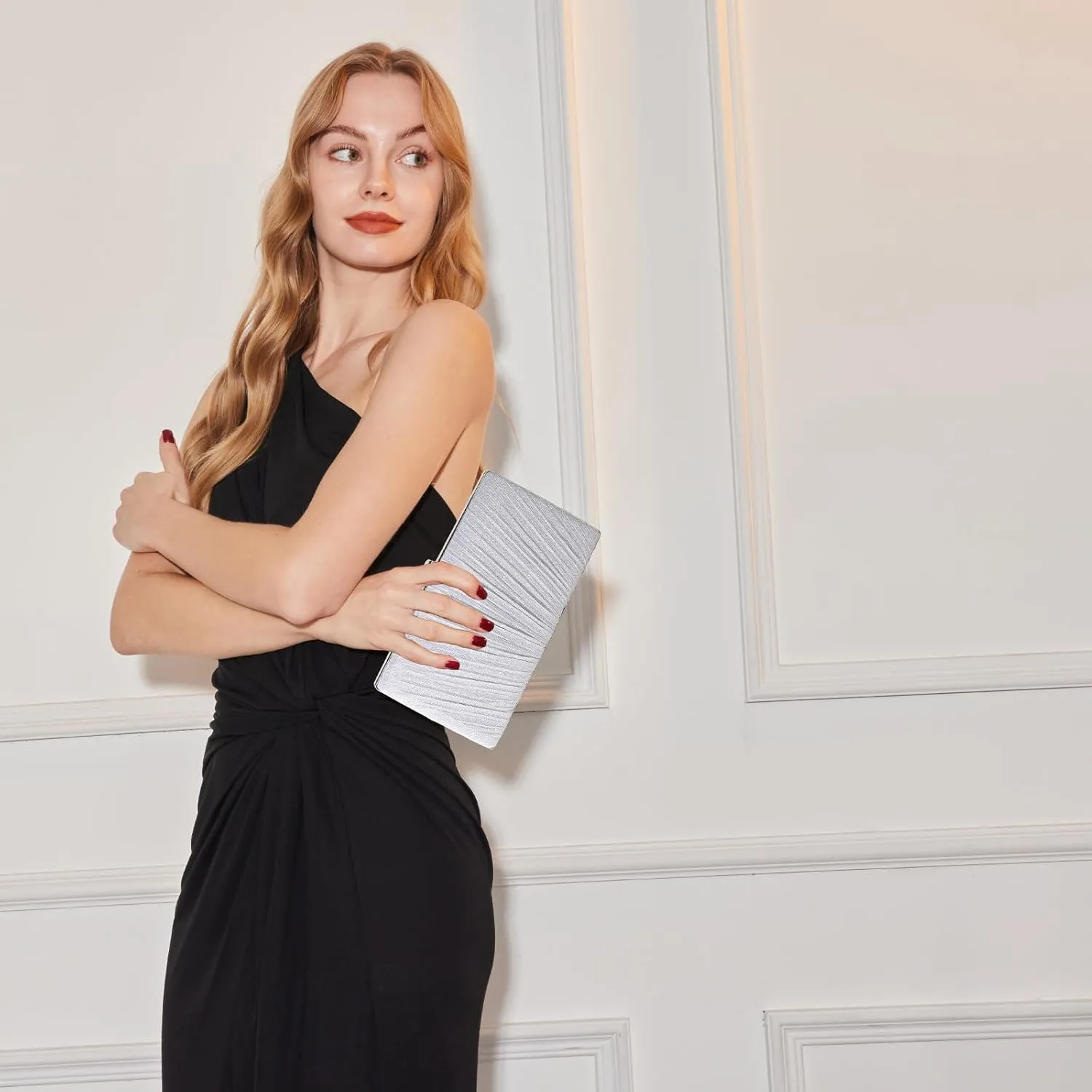Kseymeir Clutch Purses for Women Pleated Evening Handbag with Chain Prom, Cocktail, and Wedding