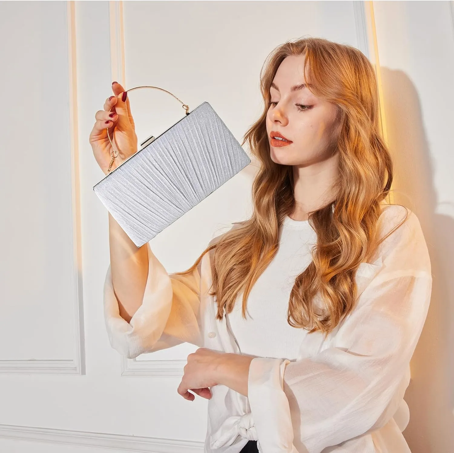 Kseymeir Clutch Purses for Women Pleated Evening Handbag with Chain Prom, Cocktail, and Wedding
