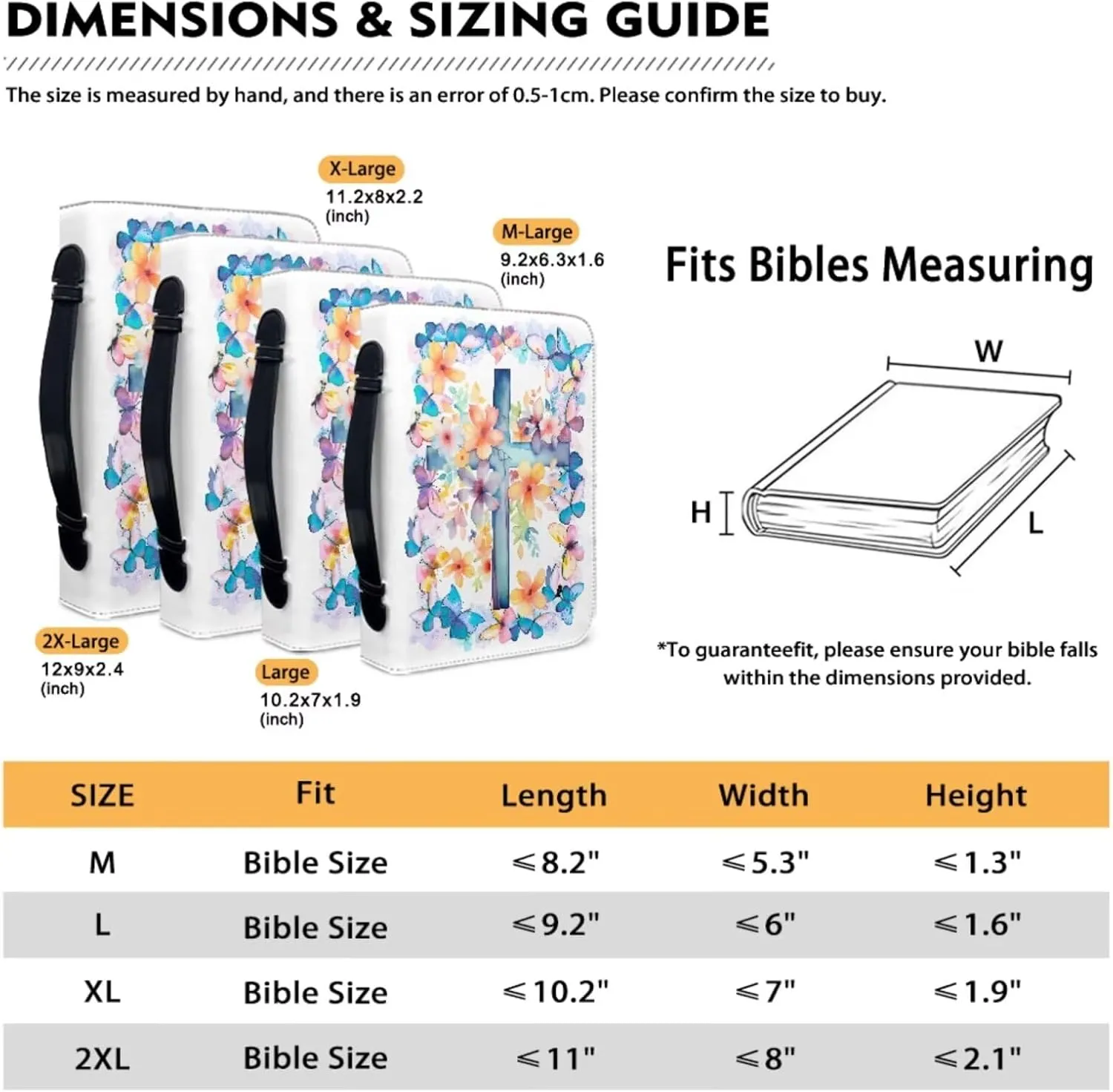 Kuiaobaty Leather Bible Covers Bible Case with Keychain Protective Carrying Bible Cover for Women Men Kids Teens Tote Bags for Storage Bible Books Tablet Pens Cell Phone Butterflies Floral Cross Print