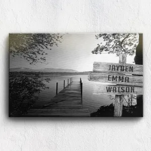 Lake Dock, Customized Canvas for Your Friends and Family, Multi Names Custom Canvas, House Warming Gift, Birthday Gift, Wooden Frame Canvas