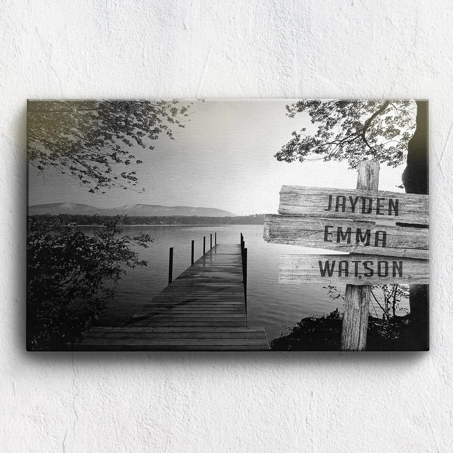 Lake Dock, Customized Canvas for Your Friends and Family, Multi Names Custom Canvas, House Warming Gift, Birthday Gift, Wooden Frame Canvas