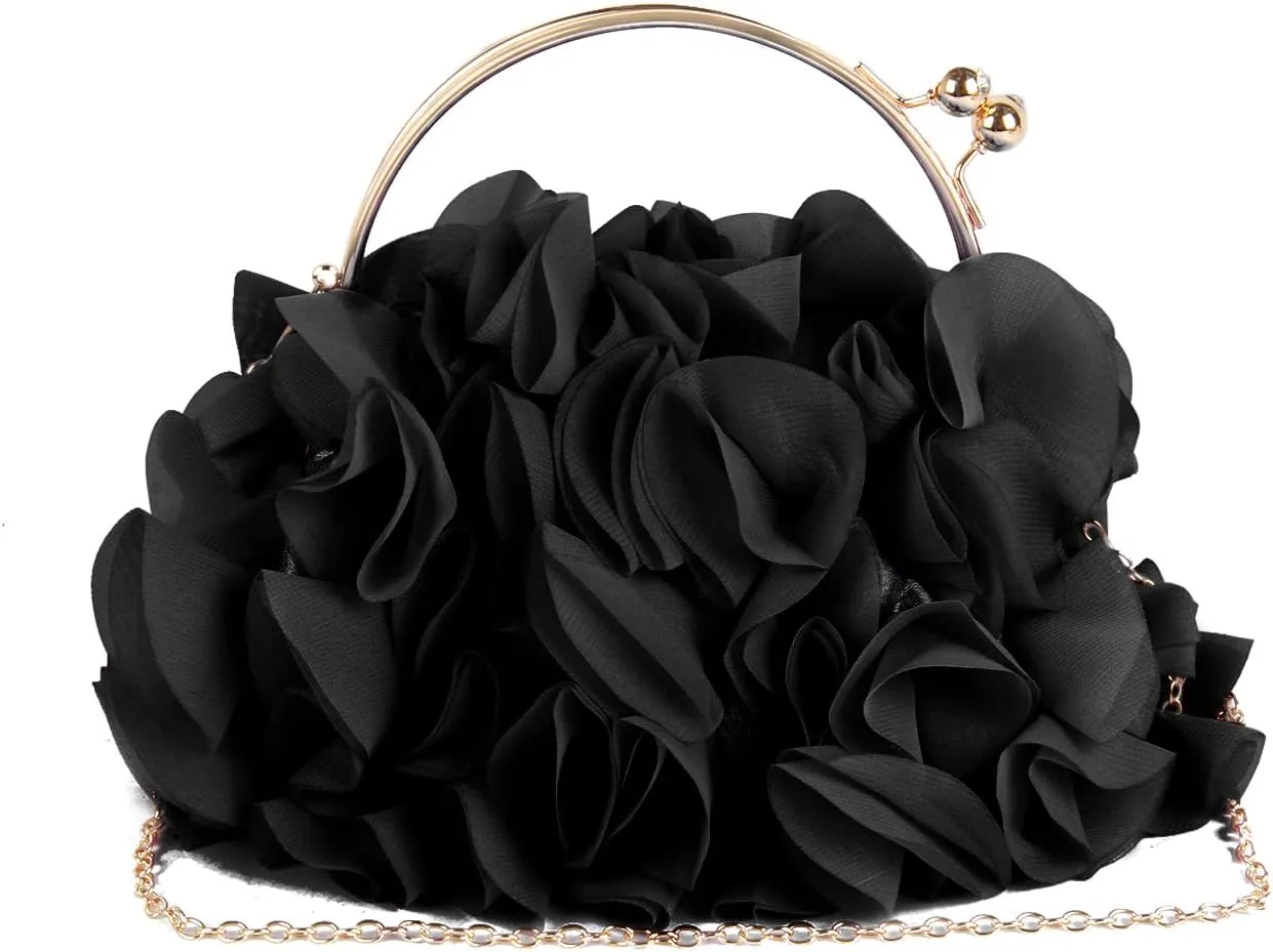 Lanpet Women Floral Clutch Purses Satin Flower Evening Bag Party Prom Handbags