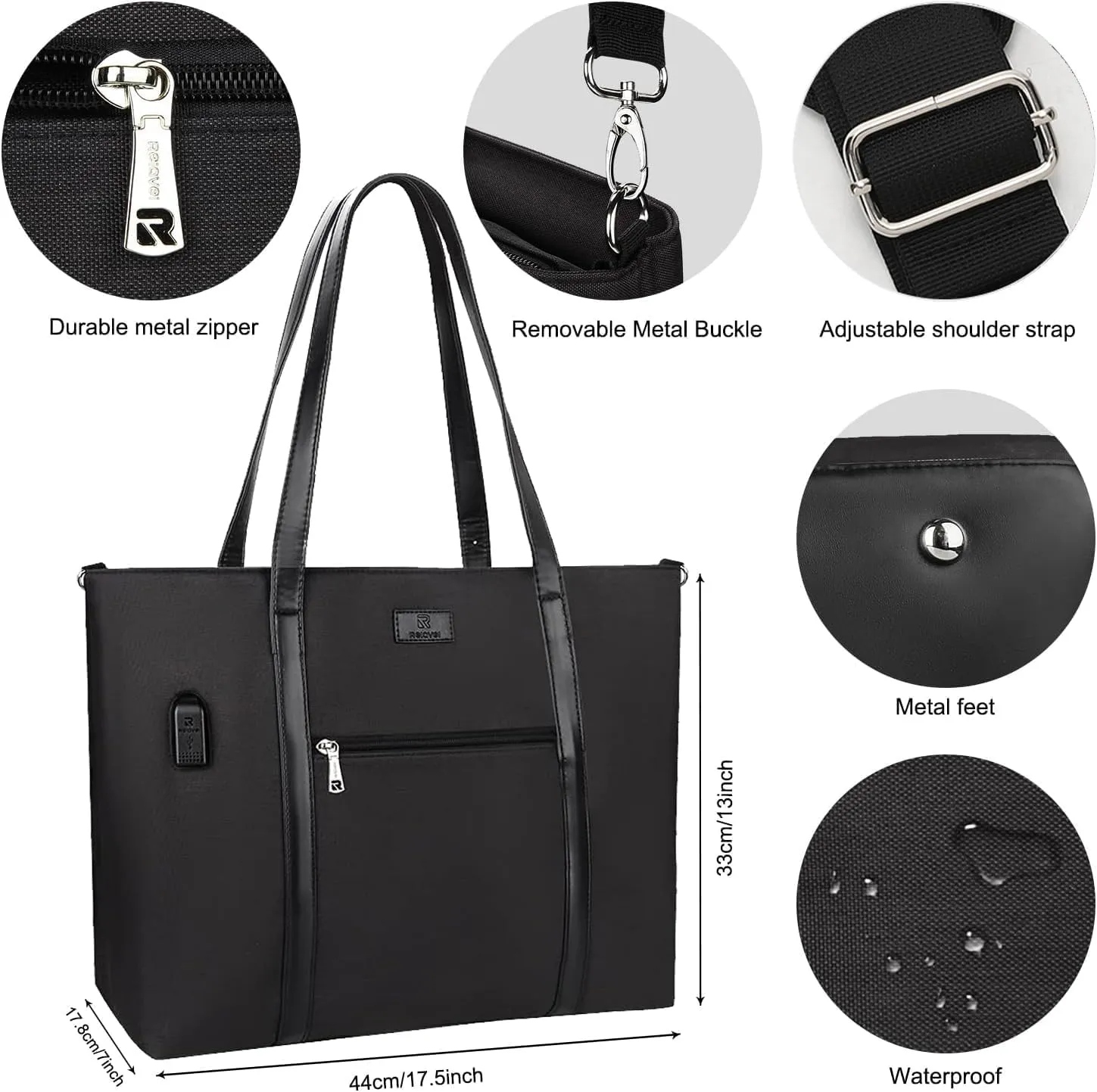 Laptop Tote Bag for Women 17 Inch, Large Teacher Tote Bag Office Work Bag Business Briefcase with Compartment and USB and Shoulder Straps Nylon Waterproof Computer Handbag Satchel