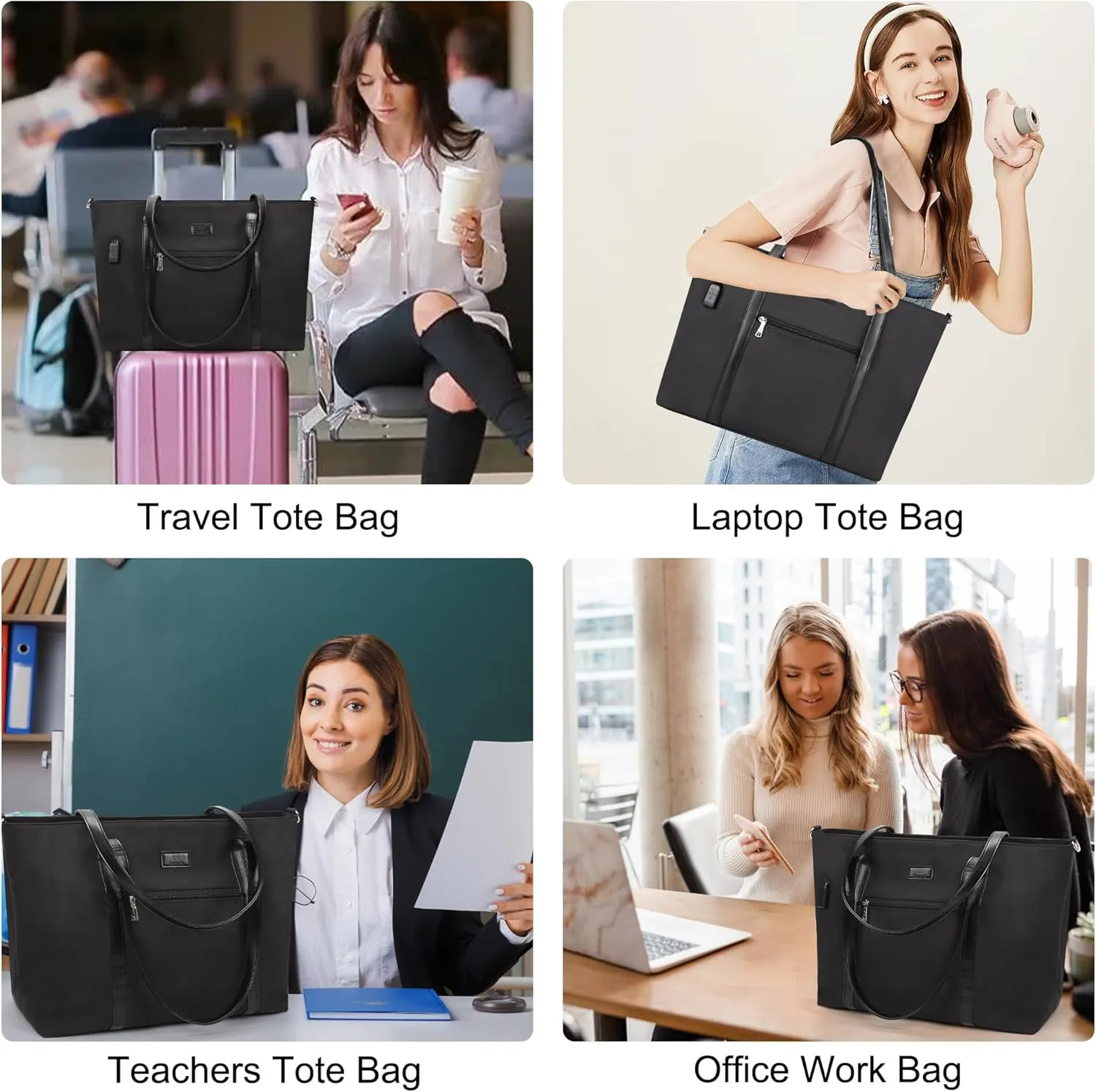 Laptop Tote Bag for Women 17 Inch, Large Teacher Tote Bag Office Work Bag Business Briefcase with Compartment and USB and Shoulder Straps Nylon Waterproof Computer Handbag Satchel