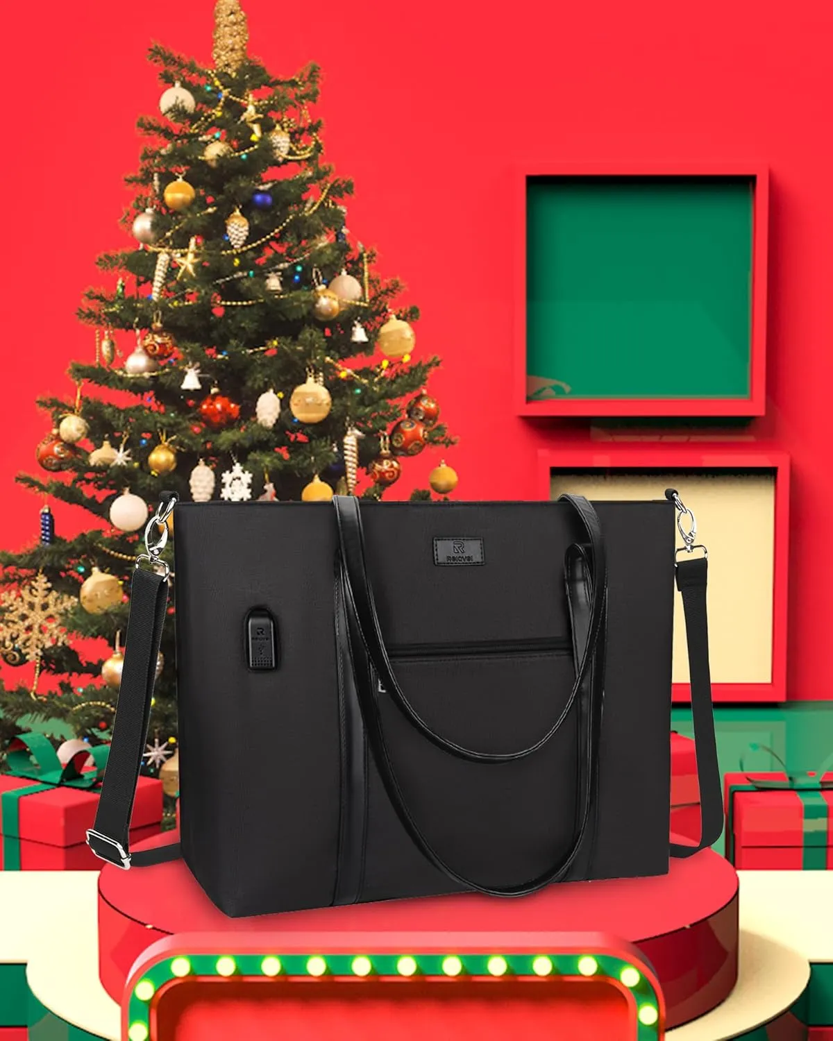 Laptop Tote Bag for Women 17 Inch, Large Teacher Tote Bag Office Work Bag Business Briefcase with Compartment and USB and Shoulder Straps Nylon Waterproof Computer Handbag Satchel