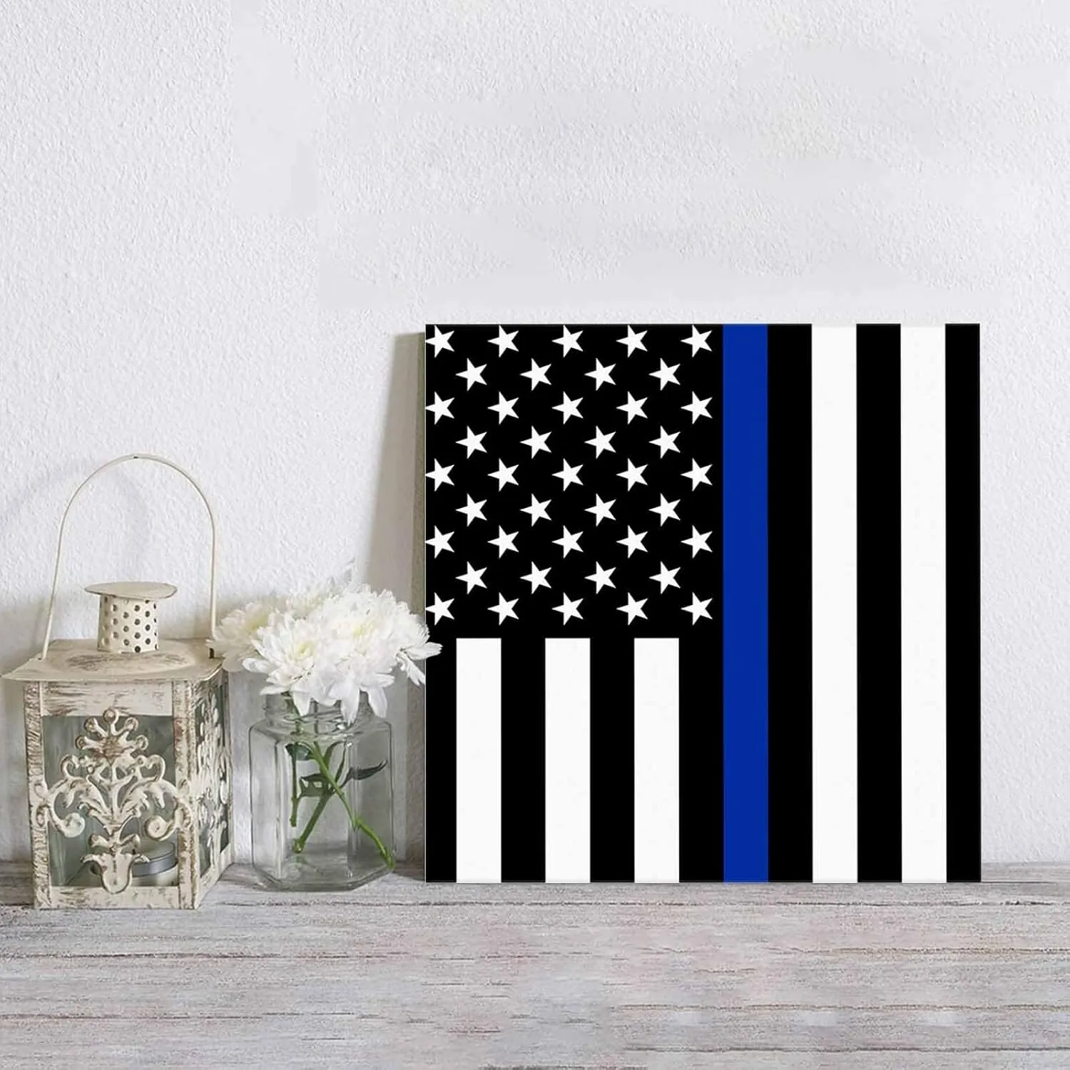 LDLYTZXK 4th of July Flag Stars Square Canvas Wall Art, Black Blue Stripes Canvas Painting for Office Living Room Bedroom Bathroom, Modern Giclee Artwork Prints Pictures as Home Decor, 24x24inch