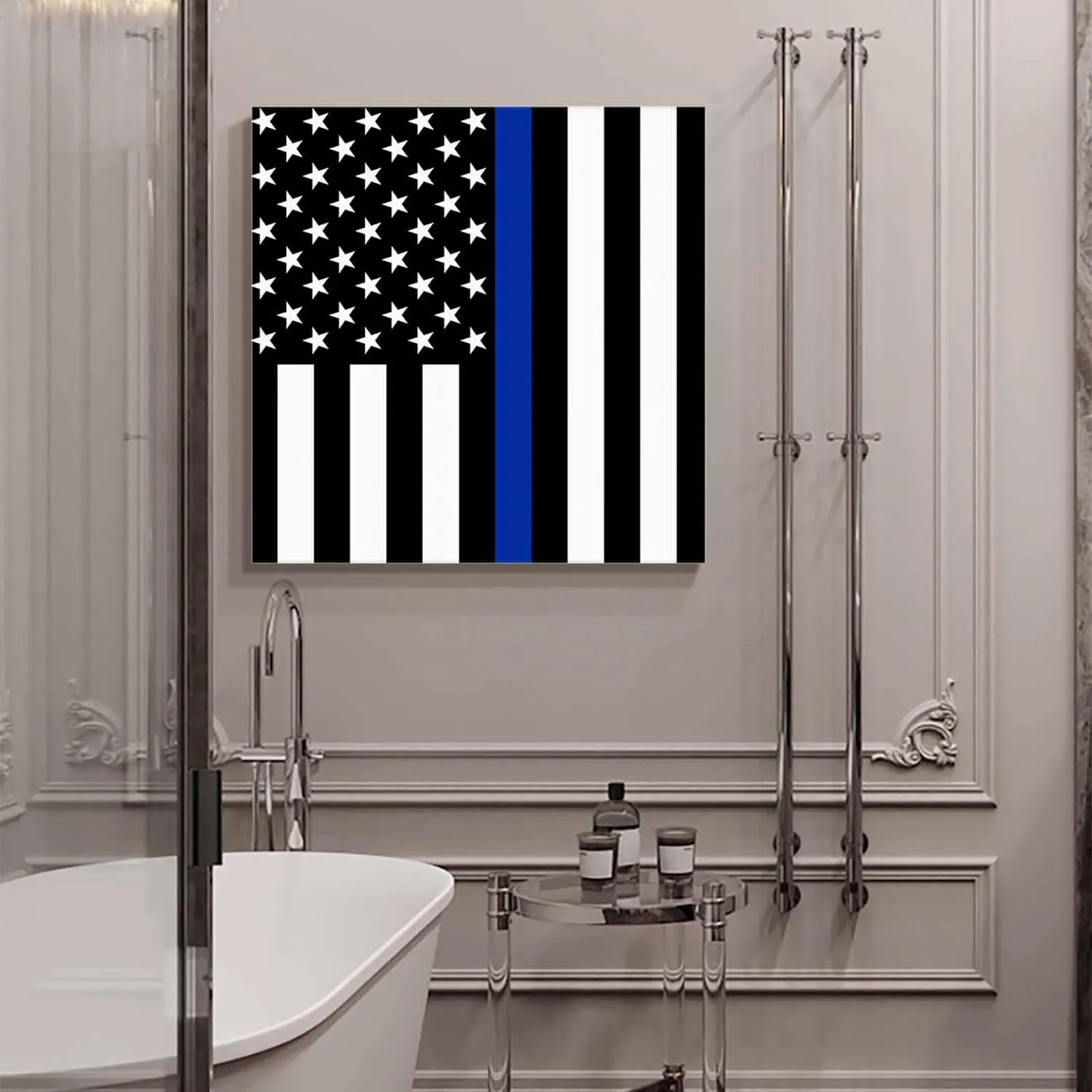 LDLYTZXK 4th of July Flag Stars Square Canvas Wall Art, Black Blue Stripes Canvas Painting for Office Living Room Bedroom Bathroom, Modern Giclee Artwork Prints Pictures as Home Decor, 24x24inch