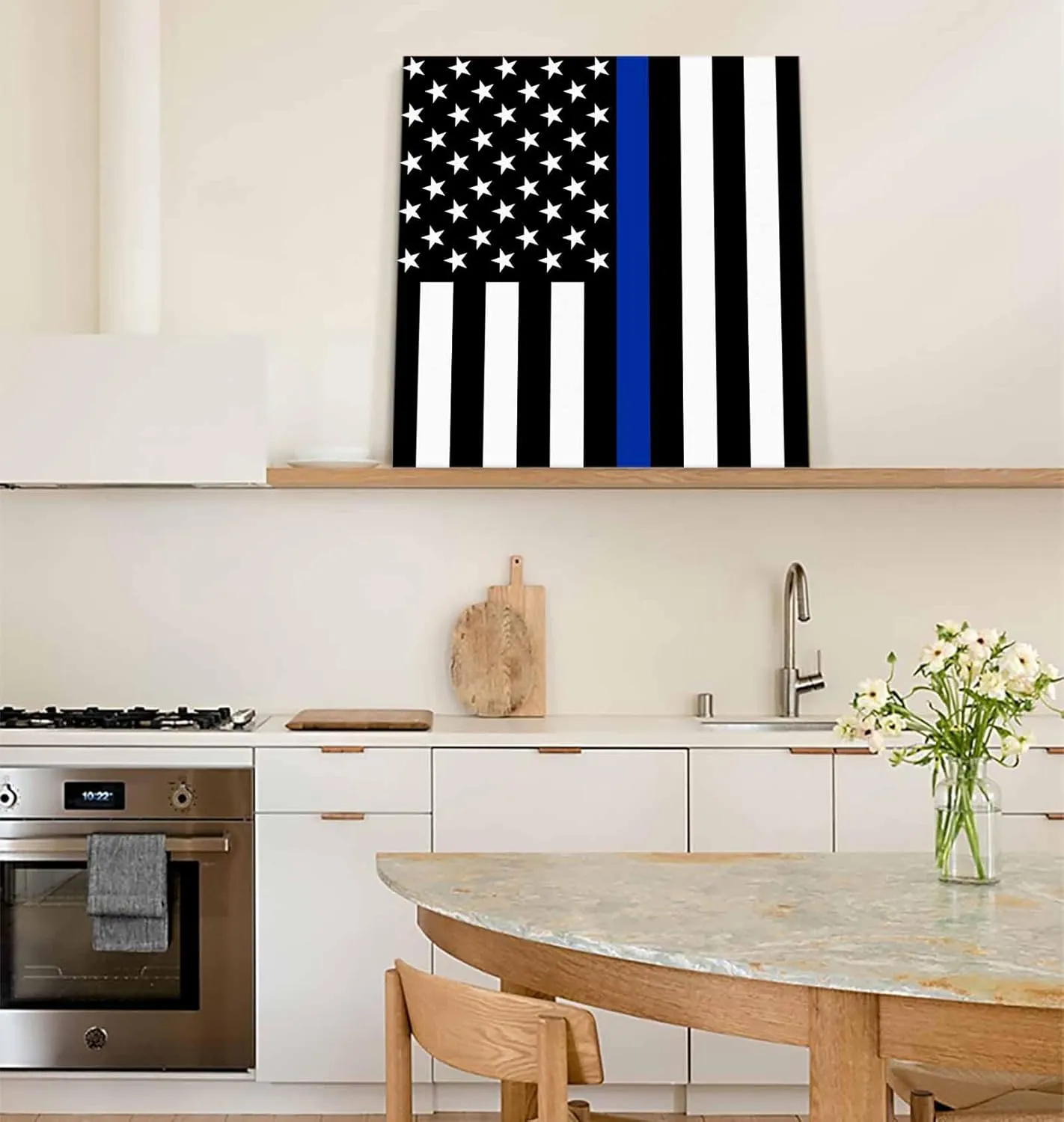 LDLYTZXK 4th of July Flag Stars Square Canvas Wall Art, Black Blue Stripes Canvas Painting for Office Living Room Bedroom Bathroom, Modern Giclee Artwork Prints Pictures as Home Decor, 24x24inch