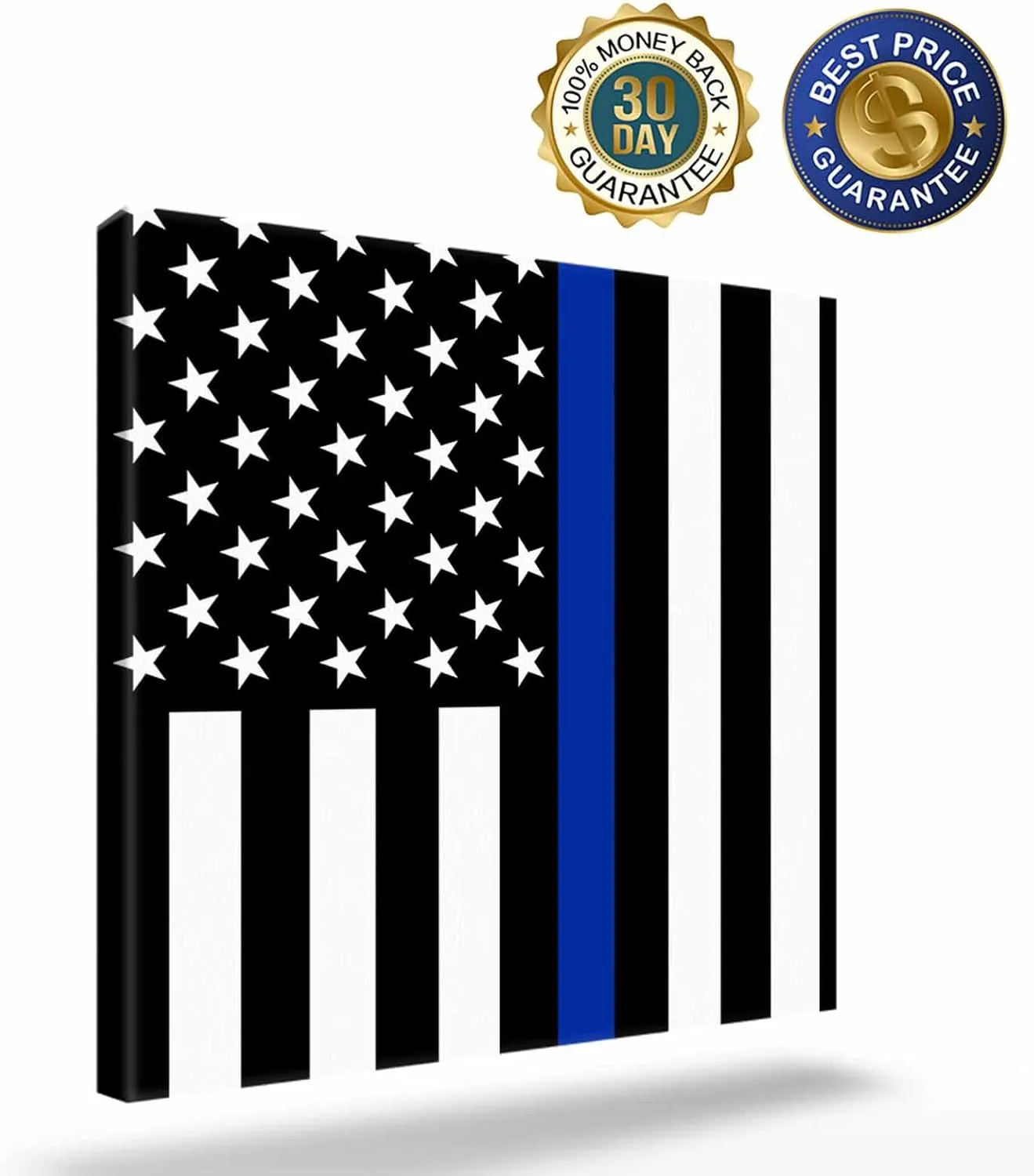 LDLYTZXK 4th of July Flag Stars Square Canvas Wall Art, Black Blue Stripes Canvas Painting for Office Living Room Bedroom Bathroom, Modern Giclee Artwork Prints Pictures as Home Decor, 24x24inch