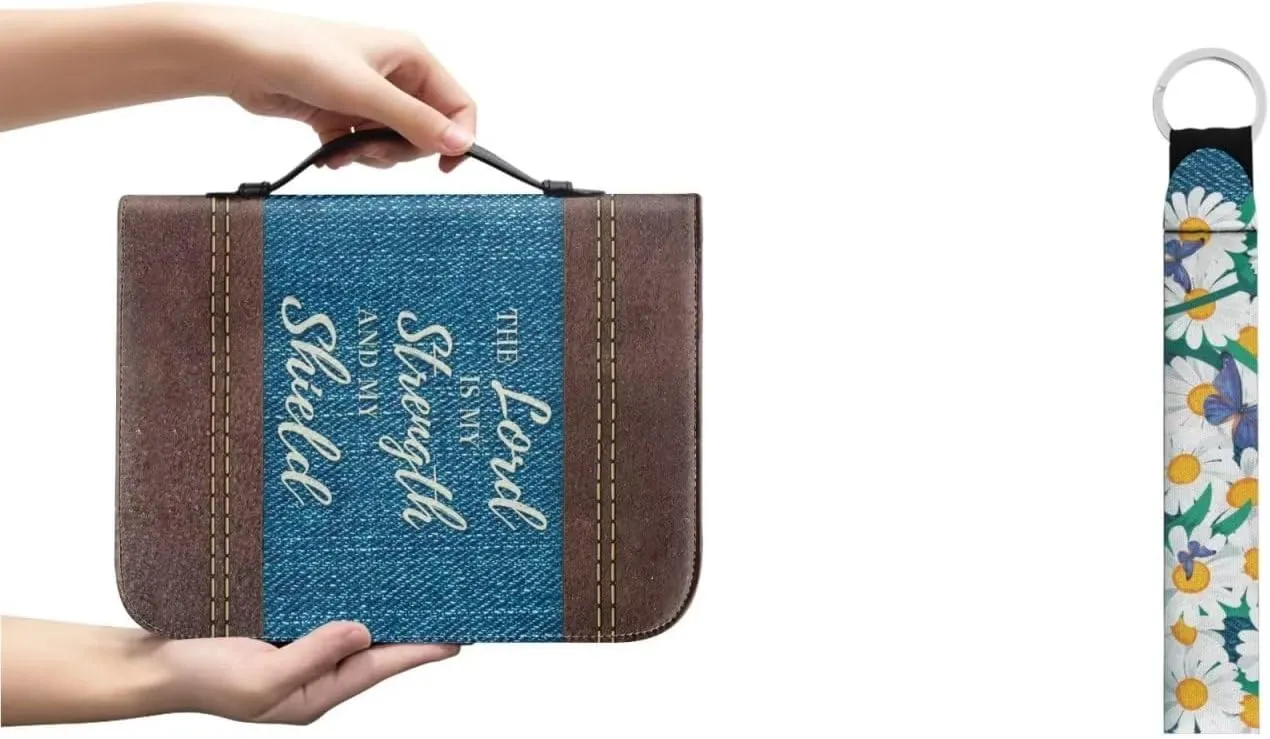 Leather Bible Covers Case for Women Men Church Bag Bible Tote Bags with Handle and Keychain 2pcs Set
