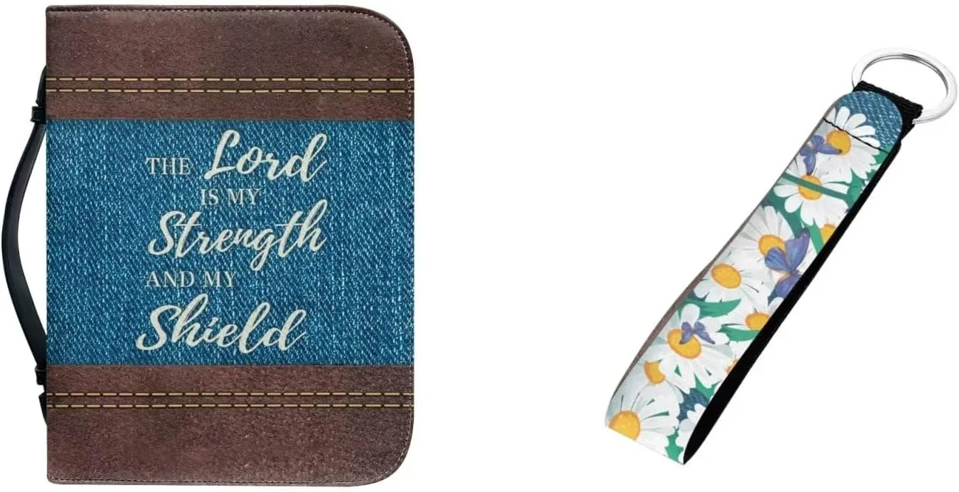 Leather Bible Covers Case for Women Men Church Bag Bible Tote Bags with Handle and Keychain 2pcs Set