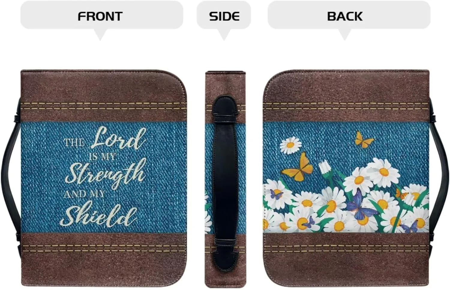 Leather Bible Covers Case for Women Men Church Bag Bible Tote Bags with Handle and Keychain 2pcs Set