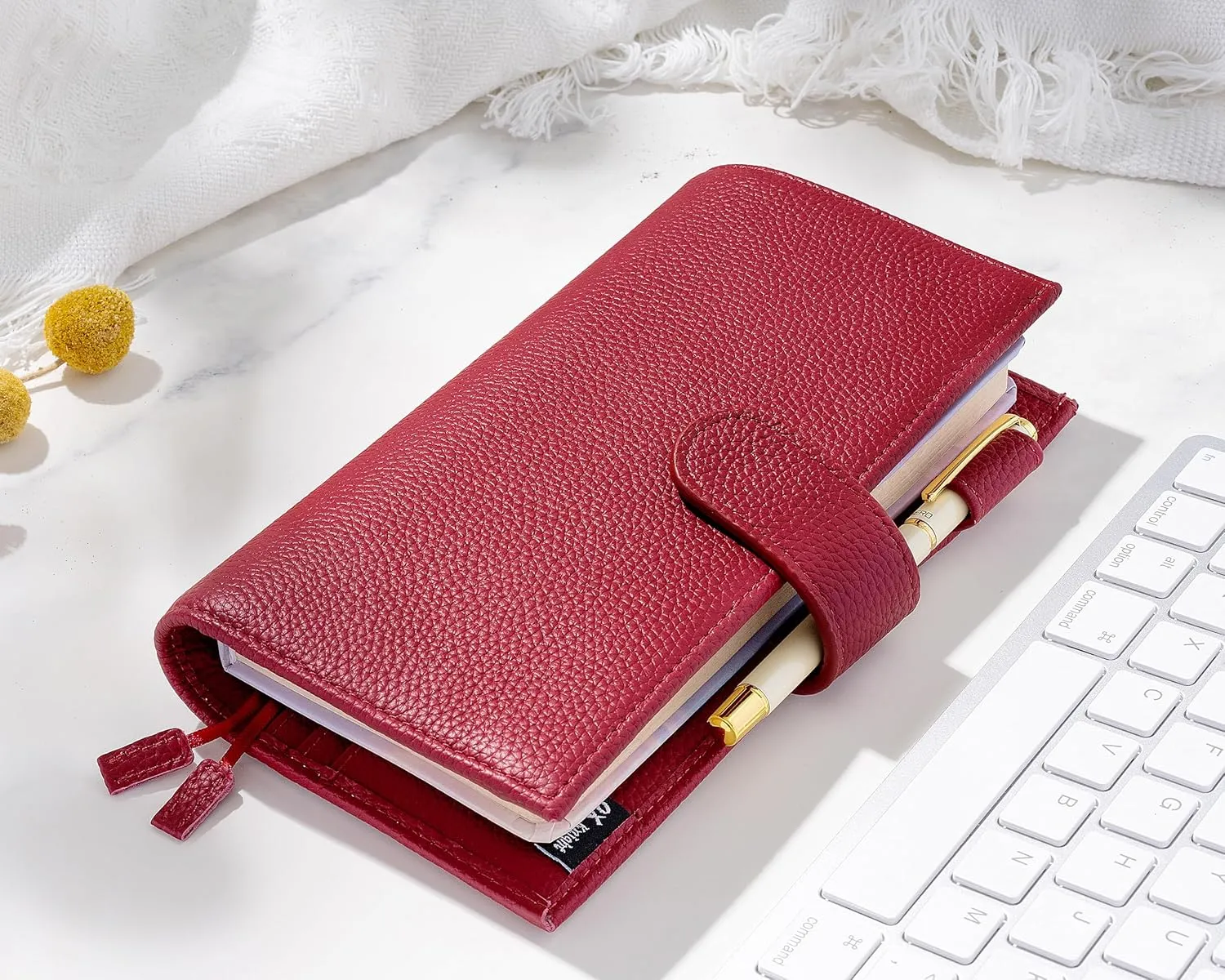 Leather Cover for Hobonichi Weeks/Weeks Mega - with Pen Loop, Card Slots, Back Pocket, and Bookmarks (Red)