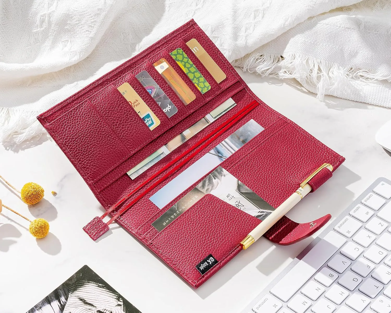 Leather Cover for Hobonichi Weeks/Weeks Mega - with Pen Loop, Card Slots, Back Pocket, and Bookmarks (Red)
