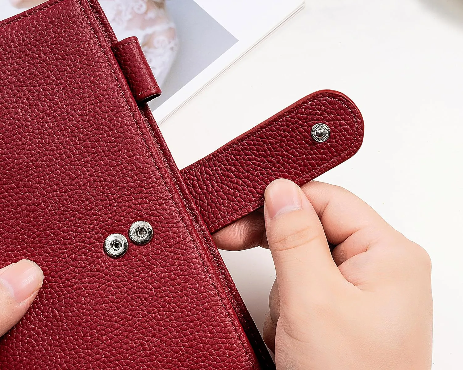 Leather Cover for Hobonichi Weeks/Weeks Mega - with Pen Loop, Card Slots, Back Pocket, and Bookmarks (Red)