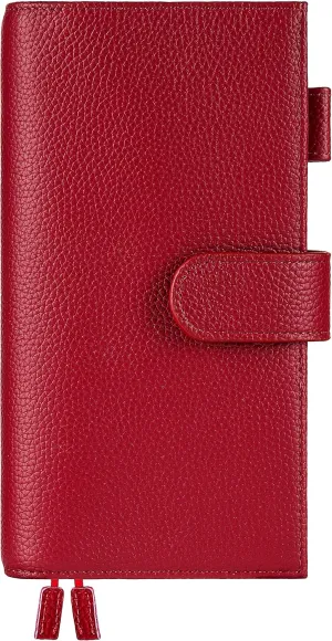 Leather Cover for Hobonichi Weeks/Weeks Mega - with Pen Loop, Card Slots, Back Pocket, and Bookmarks (Red)