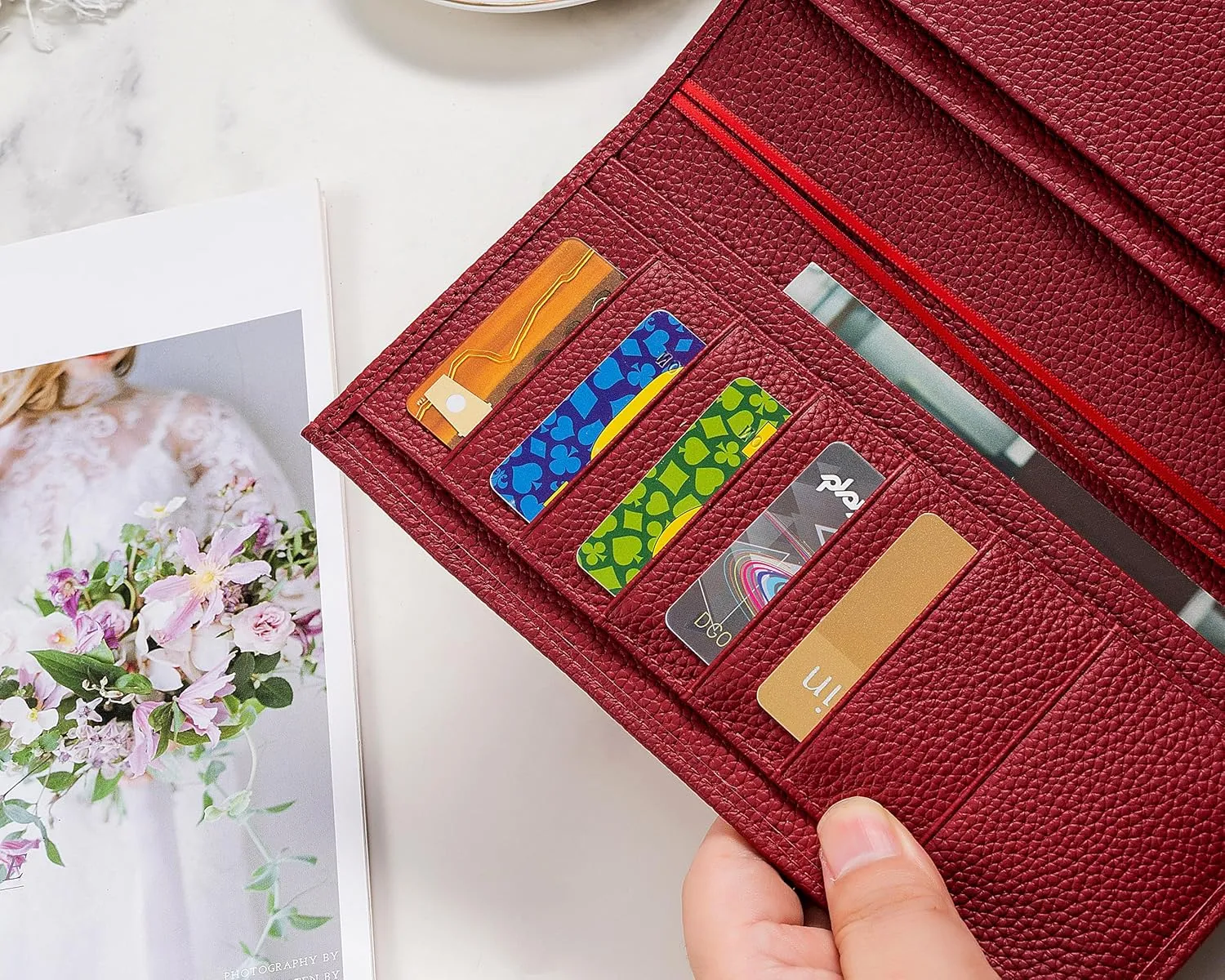 Leather Cover for Hobonichi Weeks/Weeks Mega - with Pen Loop, Card Slots, Back Pocket, and Bookmarks (Red)