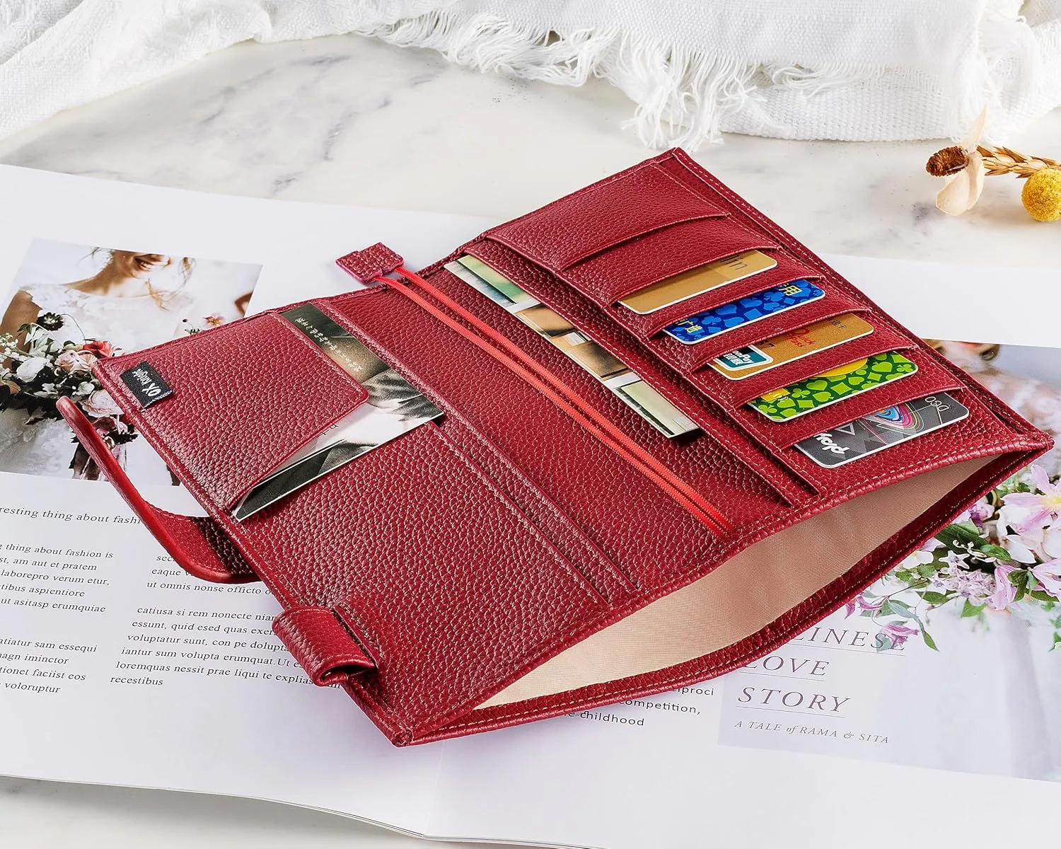 Leather Cover for Hobonichi Weeks/Weeks Mega - with Pen Loop, Card Slots, Back Pocket, and Bookmarks (Red)