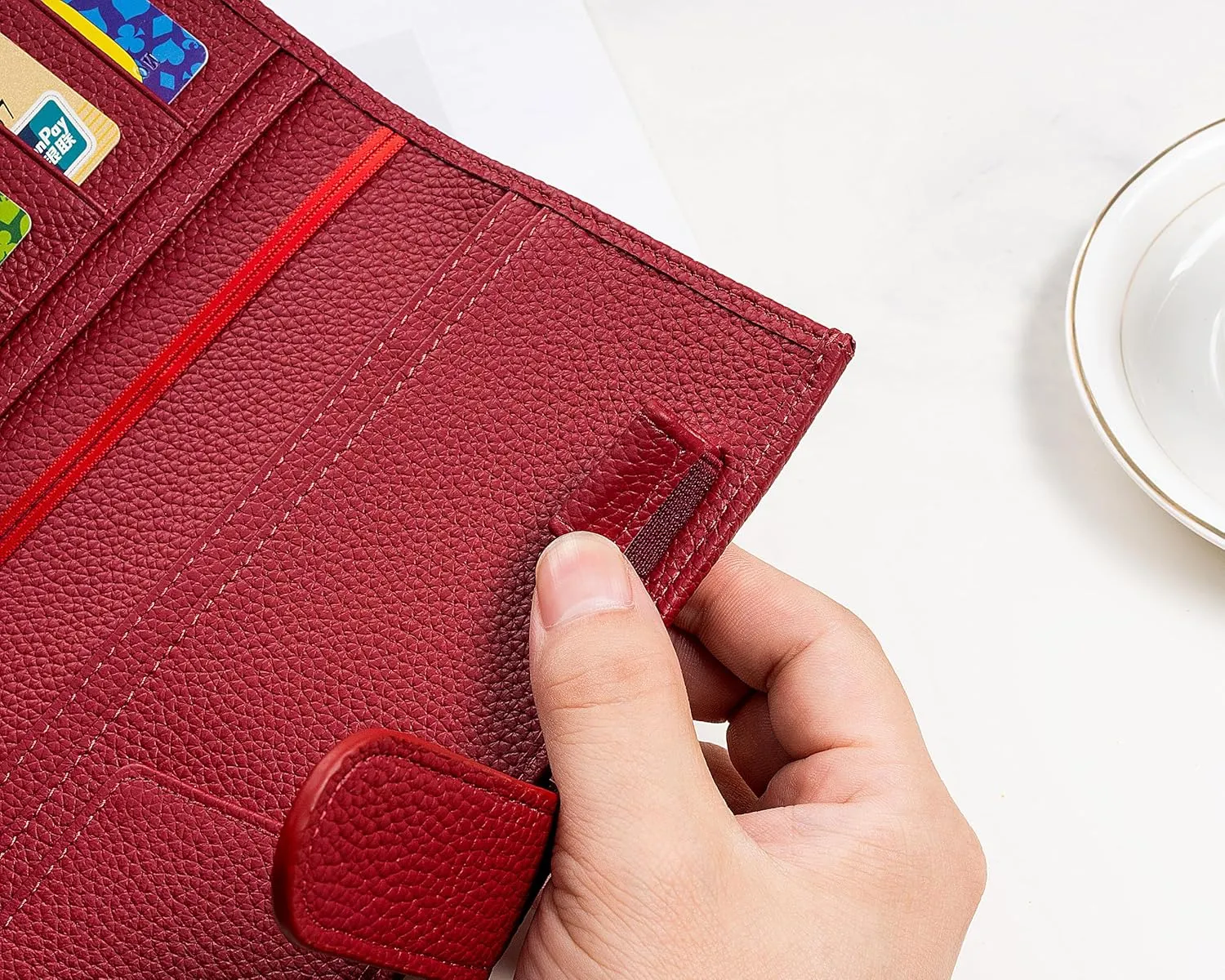 Leather Cover for Hobonichi Weeks/Weeks Mega - with Pen Loop, Card Slots, Back Pocket, and Bookmarks (Red)
