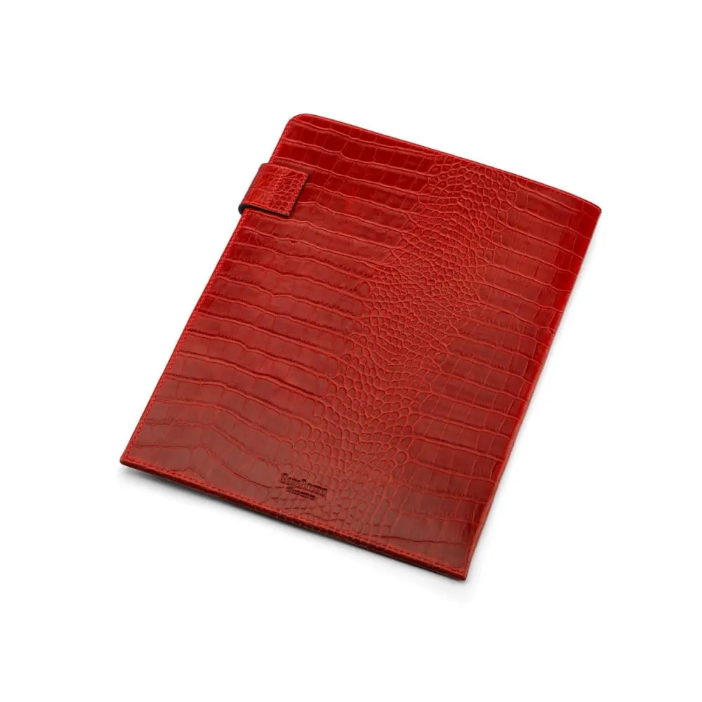 Leather Document Folder - Red Croc-Effect
