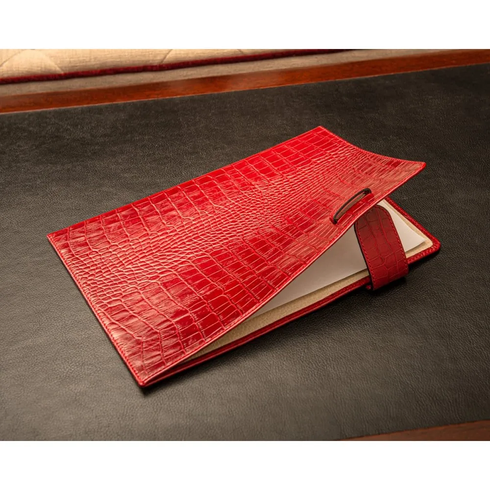 Leather Document Folder - Red Croc-Effect