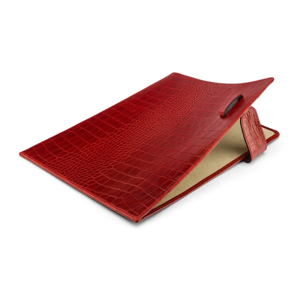Leather Document Folder - Red Croc-Effect