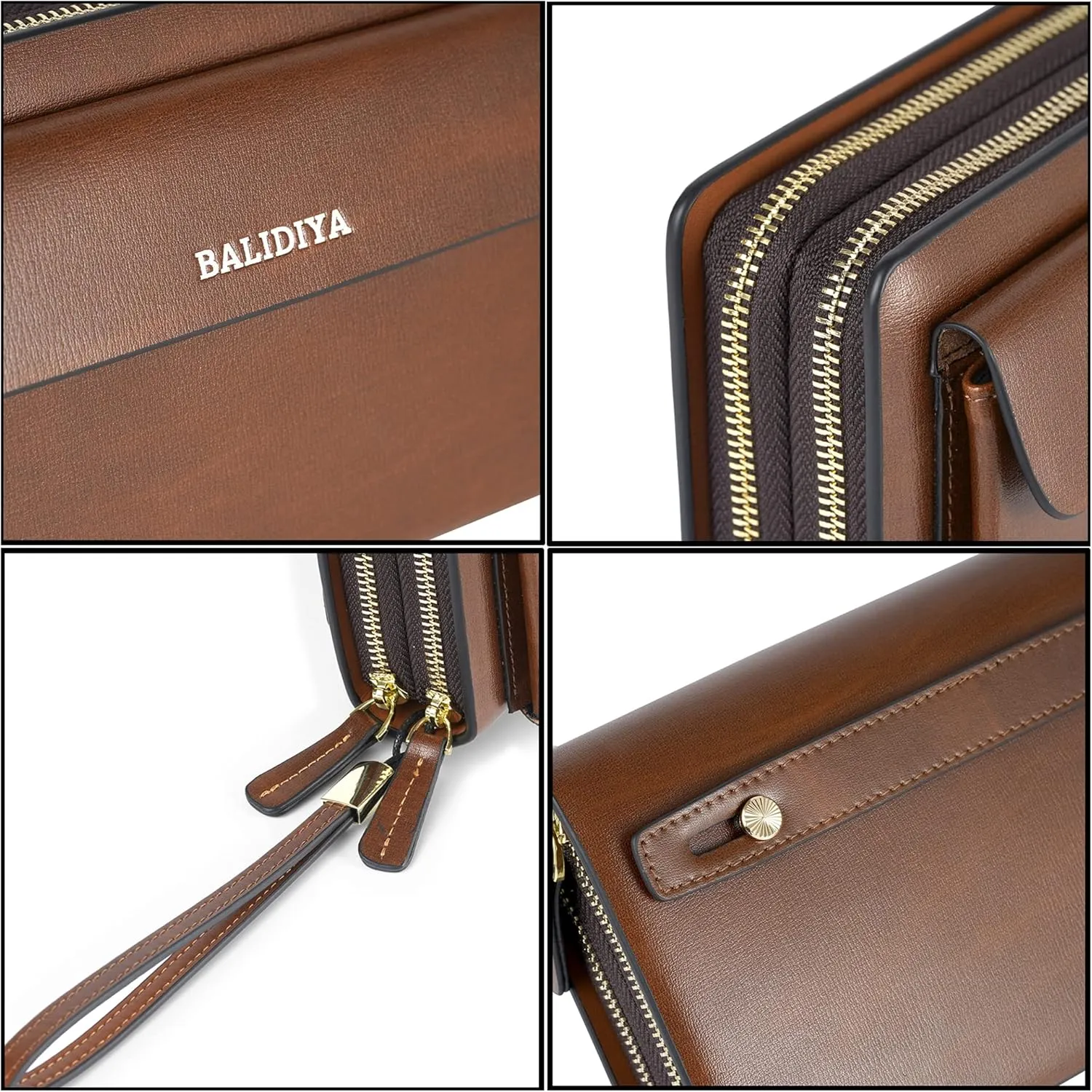 Leather Men Clutch Bag Long Wallet Purse Card Holder Case Business Large Clutch with Double Zip Handbag