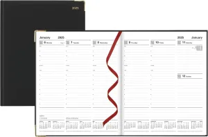 Letts of London Roma 2025 Weekly Planner, 12 Months, January to December, Italian Leather, Quarto Size, 10.25" x 8.25", English, Black (C33YIBK-25)