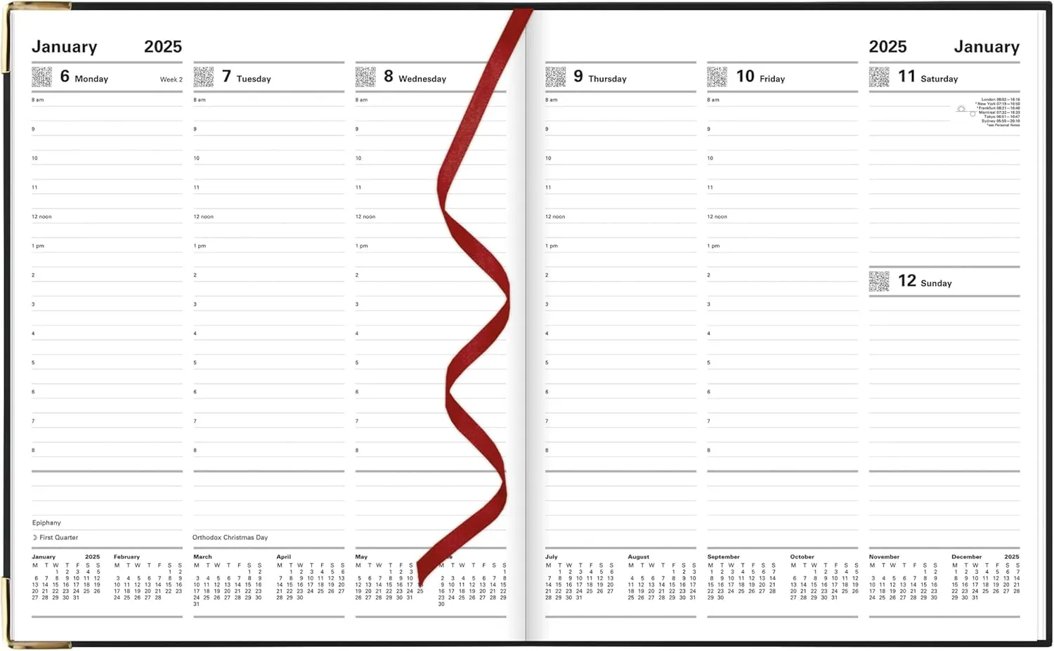 Letts of London Roma 2025 Weekly Planner, 12 Months, January to December, Italian Leather, Quarto Size, 10.25" x 8.25", English, Black (C33YIBK-25)