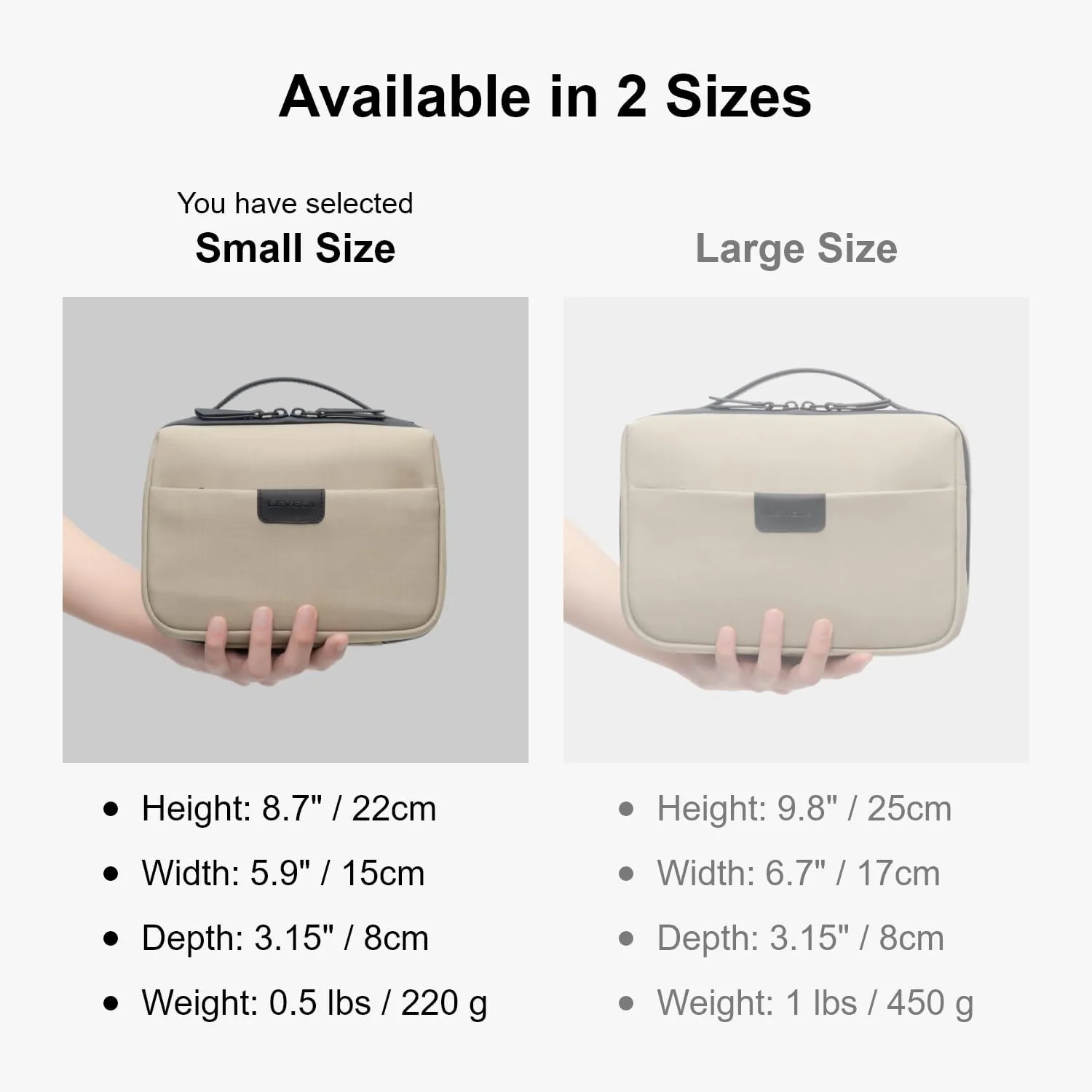 LEVEL8 Travel Toiletry Bag for Men Women, Water Repellent Shaving Bag for Toiletries Accessories, Storage Bags with Divider and Handle, Small/Khaki