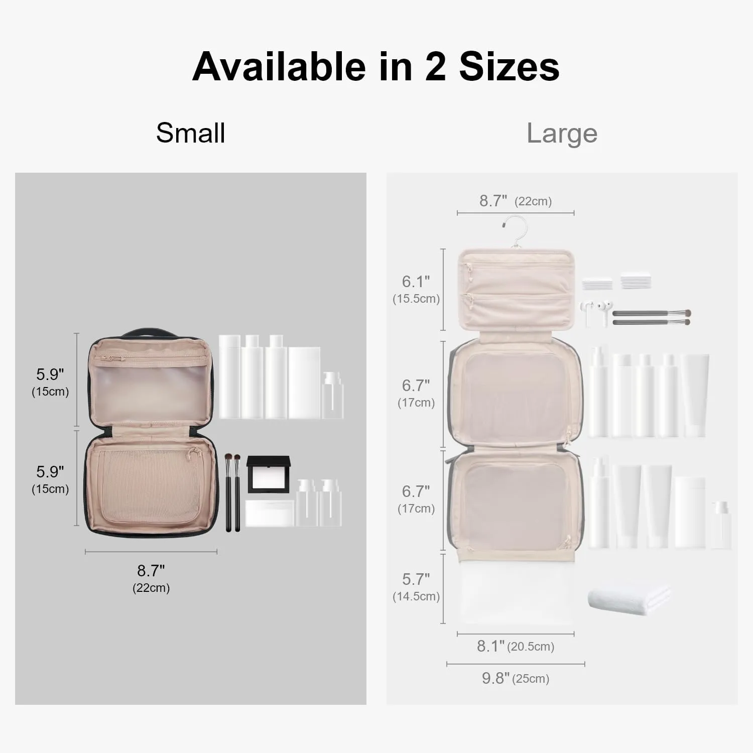 LEVEL8 Travel Toiletry Bag for Men Women, Water Repellent Shaving Bag for Toiletries Accessories, Storage Bags with Divider and Handle, Small/Khaki