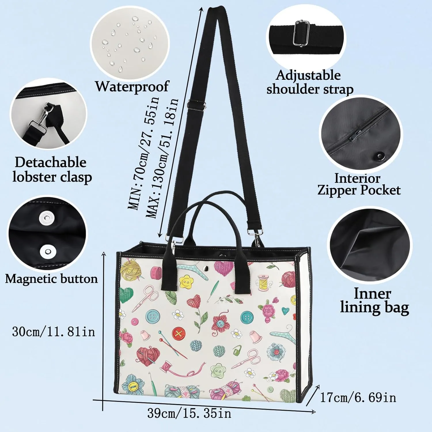 LEVLO Knitter Zipper Pouch Bag - Casual Cartoon Cosmetic Bag - Unisex Travel Accessory - Knitting Storage Bag - Shoulder Strap - Canvas Material