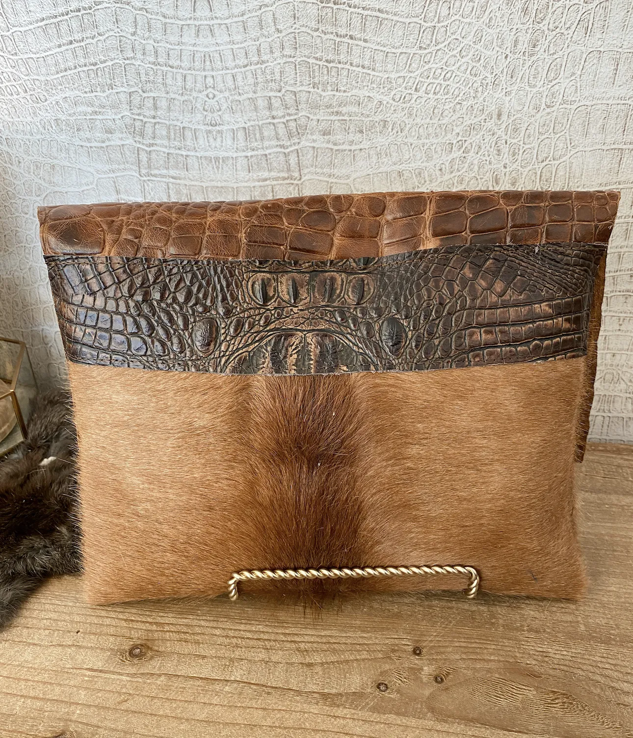 Linebacker Hide with Tan Croc Flap Clutch/Crosbody