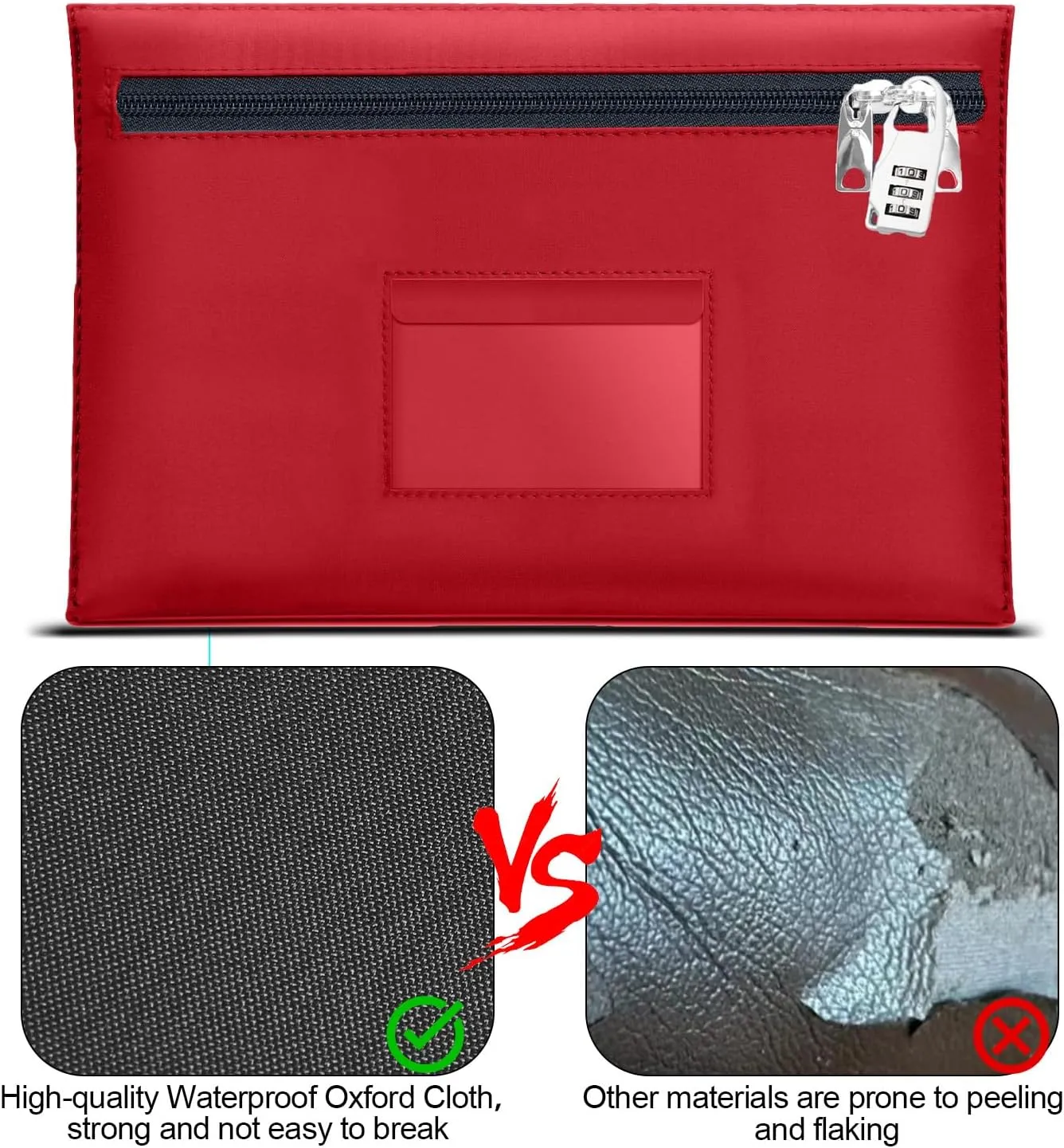 Lockable Bank Bag Large 12.2x8.2 Inches With Lock, Dual Zipper Safe Money Bag for Deposit, Cash (1, Red, Medium)