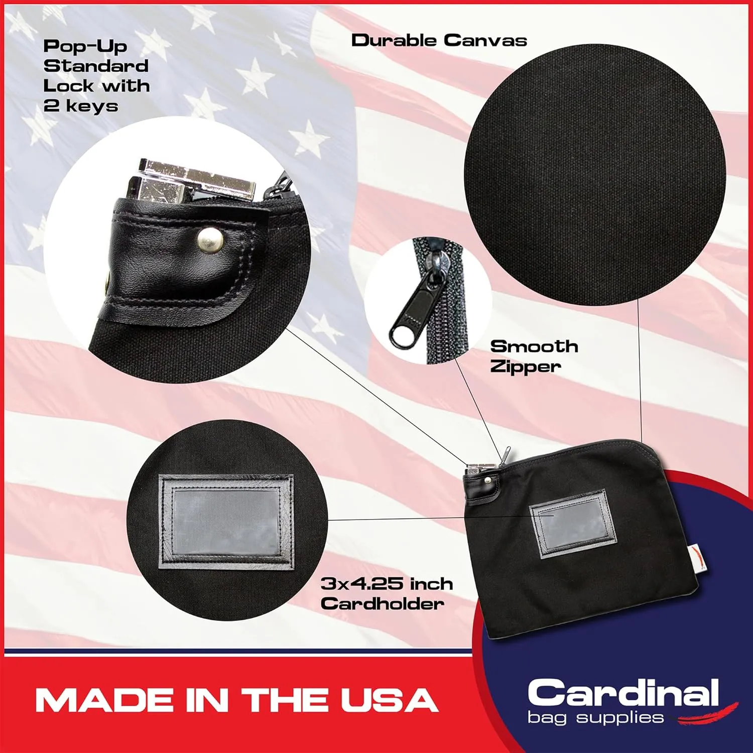 Locking Bank Bag Canvas Keyed Security (Black)