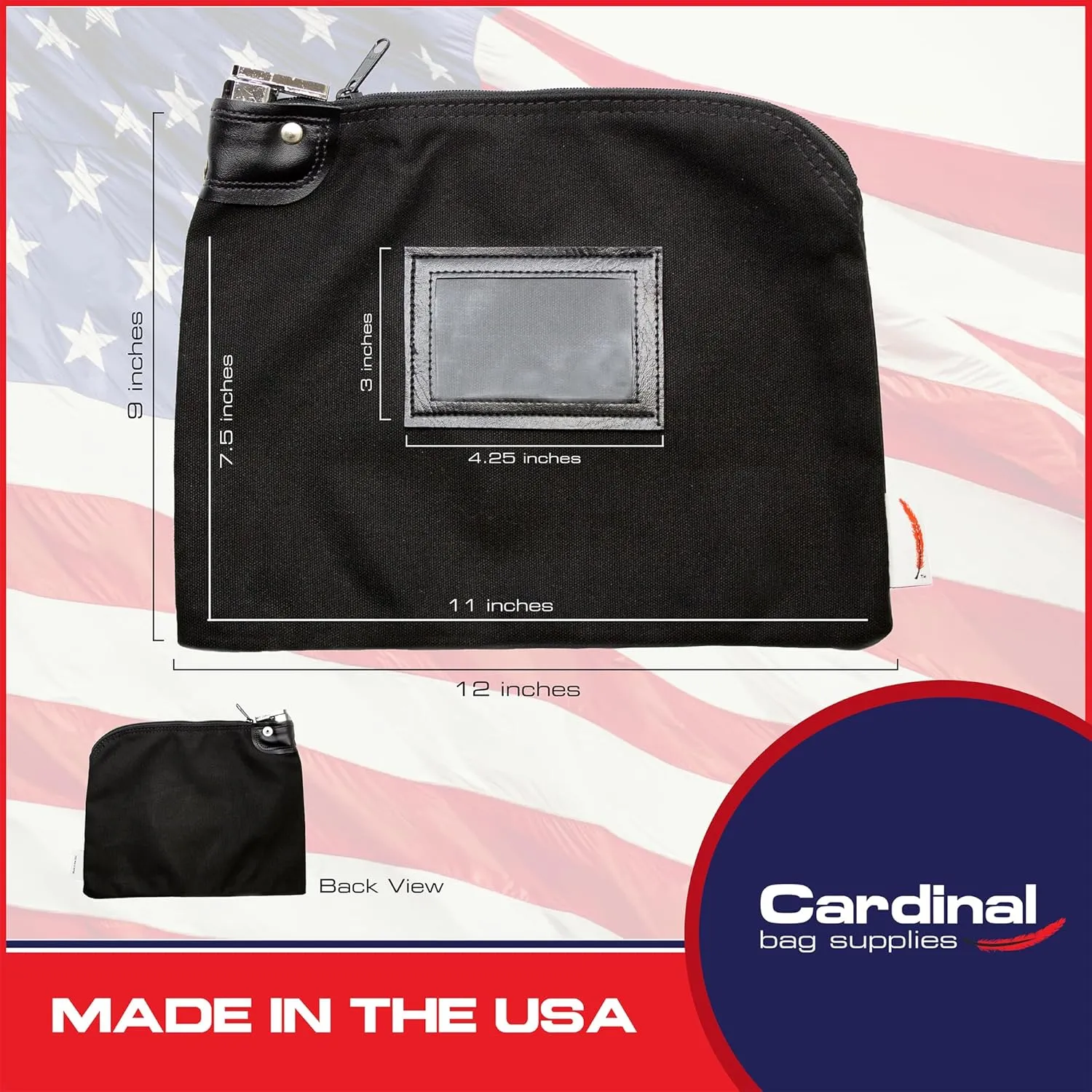 Locking Bank Bag Canvas Keyed Security (Black)