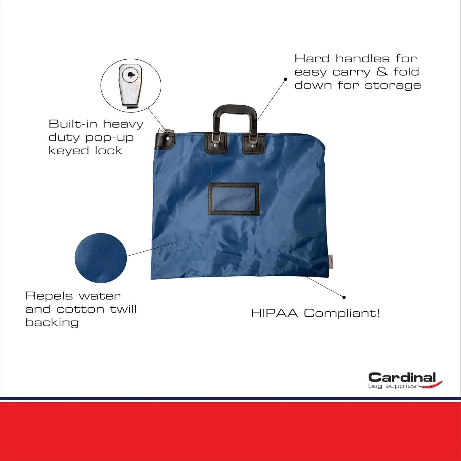 Locking Document Bag with Handles, HIPAA Compliant, 15 x 19 inch (Navy Blue)