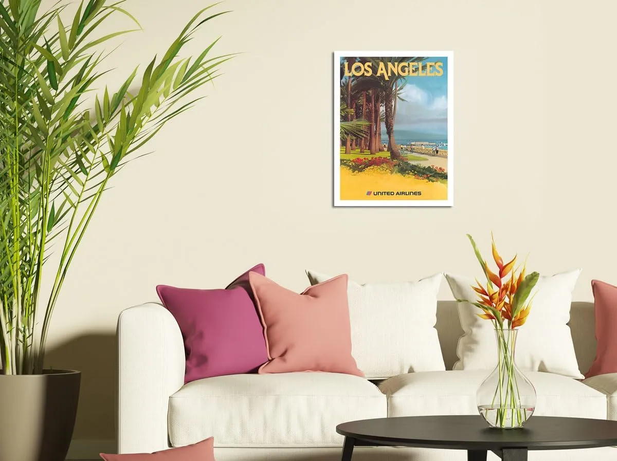 Los Angeles California - Santa Monica State Beach - United Air Lines - Vintage Airline Travel Poster by Tom Hoyne c.1970s - Master Art Print (Unframed) 12in x 18in