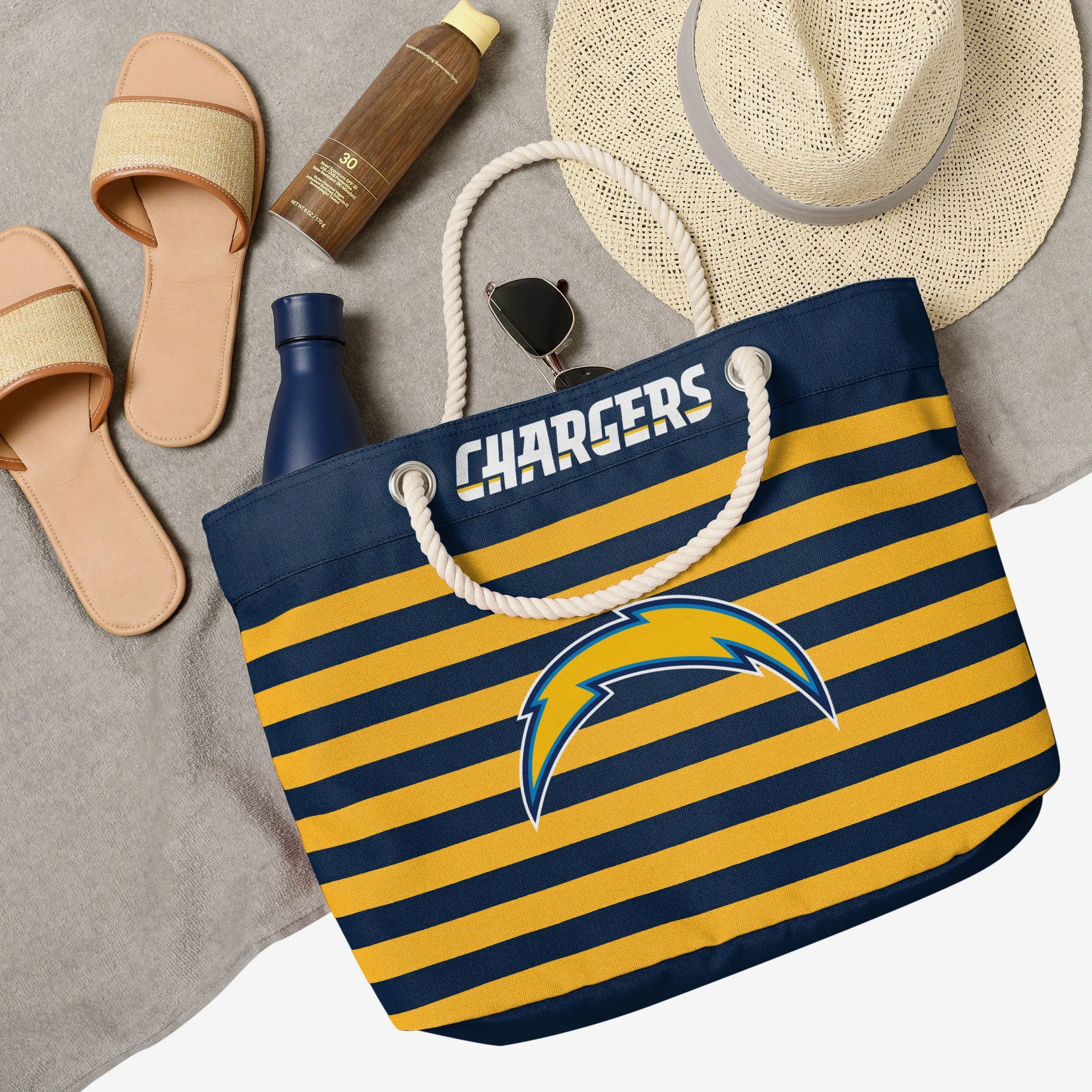 Los Angeles Chargers Nautical Stripe Tote Bag