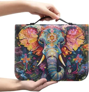 Lotusorchid Boho Elephant Bible Covers for Women Men PU Leather Bible Case, Portable Bible Bag Tote Book Carrying Case Christian Bible Accessories with Handle Pocket, Blue and Orange, M