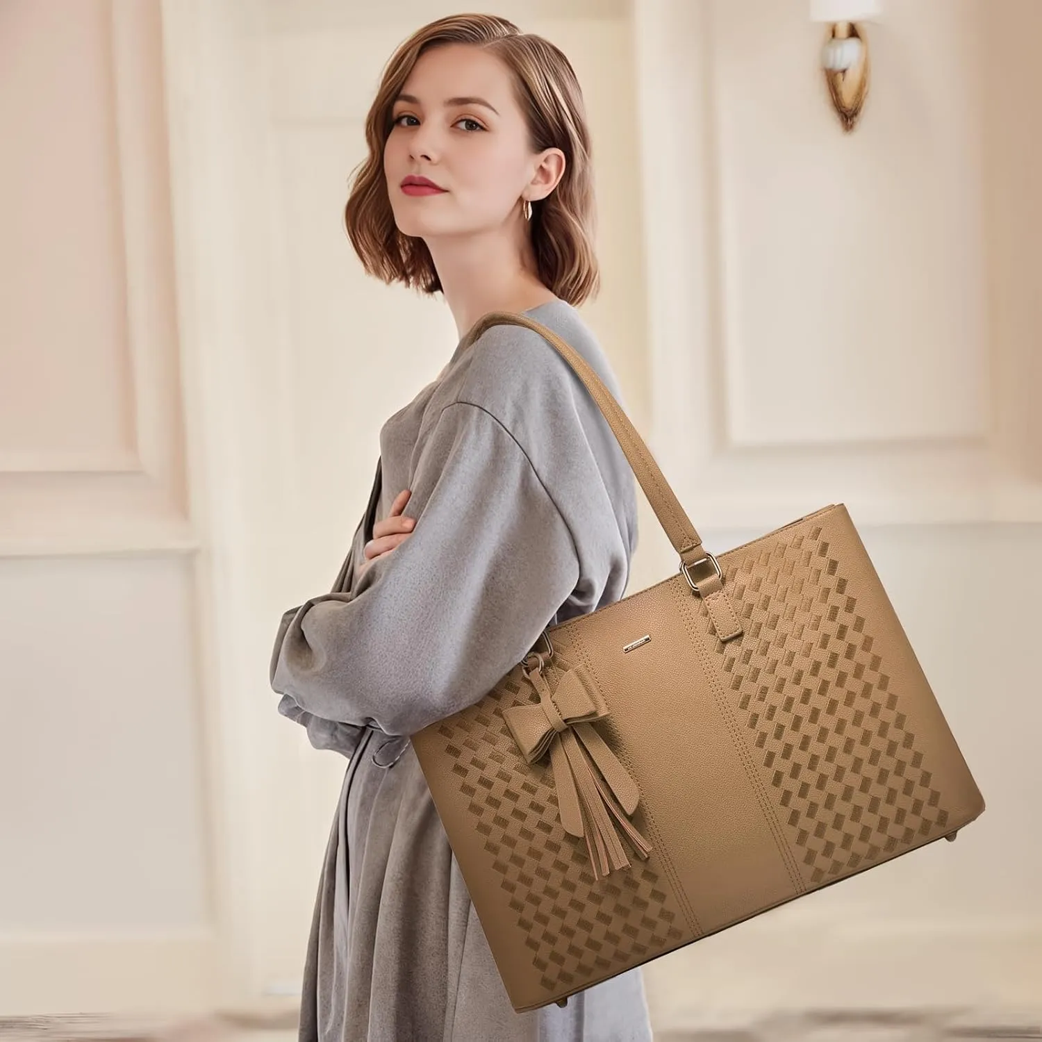 LOVEVOOK Laptop Tote Bag for Women 15.6 Inch Waterproof Leather Computer Bags for Business Office Work Briefcase