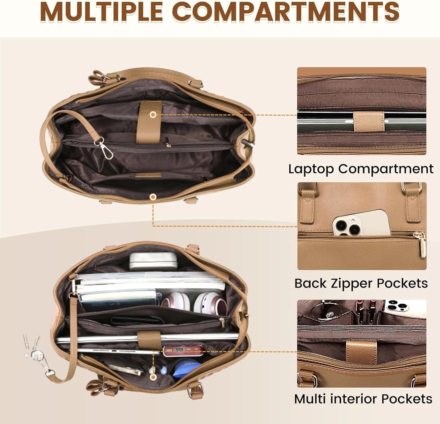 LOVEVOOK Laptop Tote Bag for Women 15.6 Inch Waterproof Leather Computer Bags for Business Office Work Briefcase
