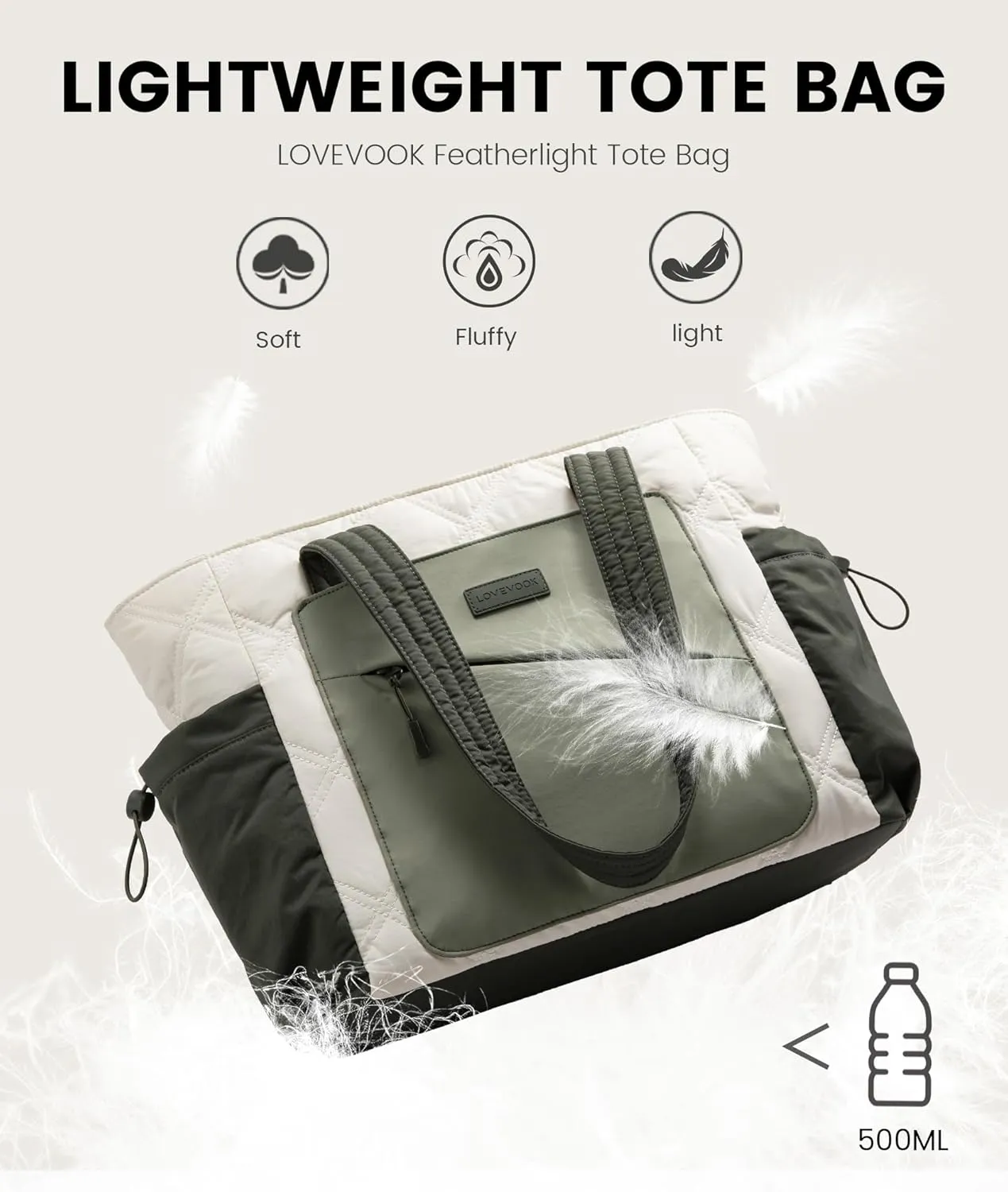 LOVEVOOK Tote Bag for Women, Puffer Bag and Work Bags with Zipper for Travel, Daily, School, Quilted Nurse Shoulder, 2pcs